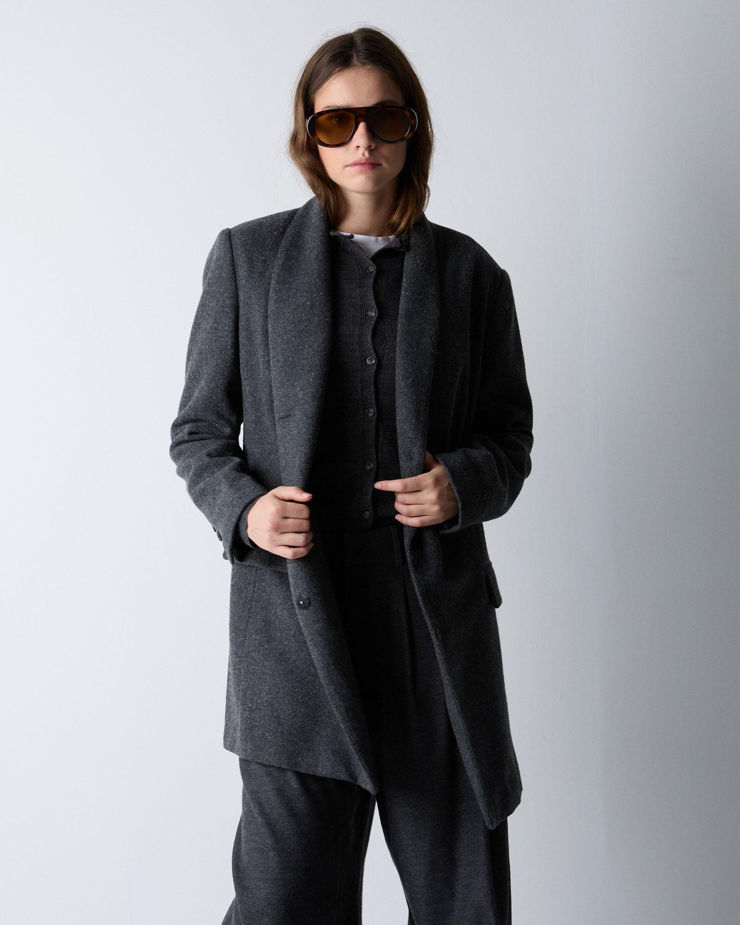 Abrigo Paño Solapa Mezcla Lana Gris