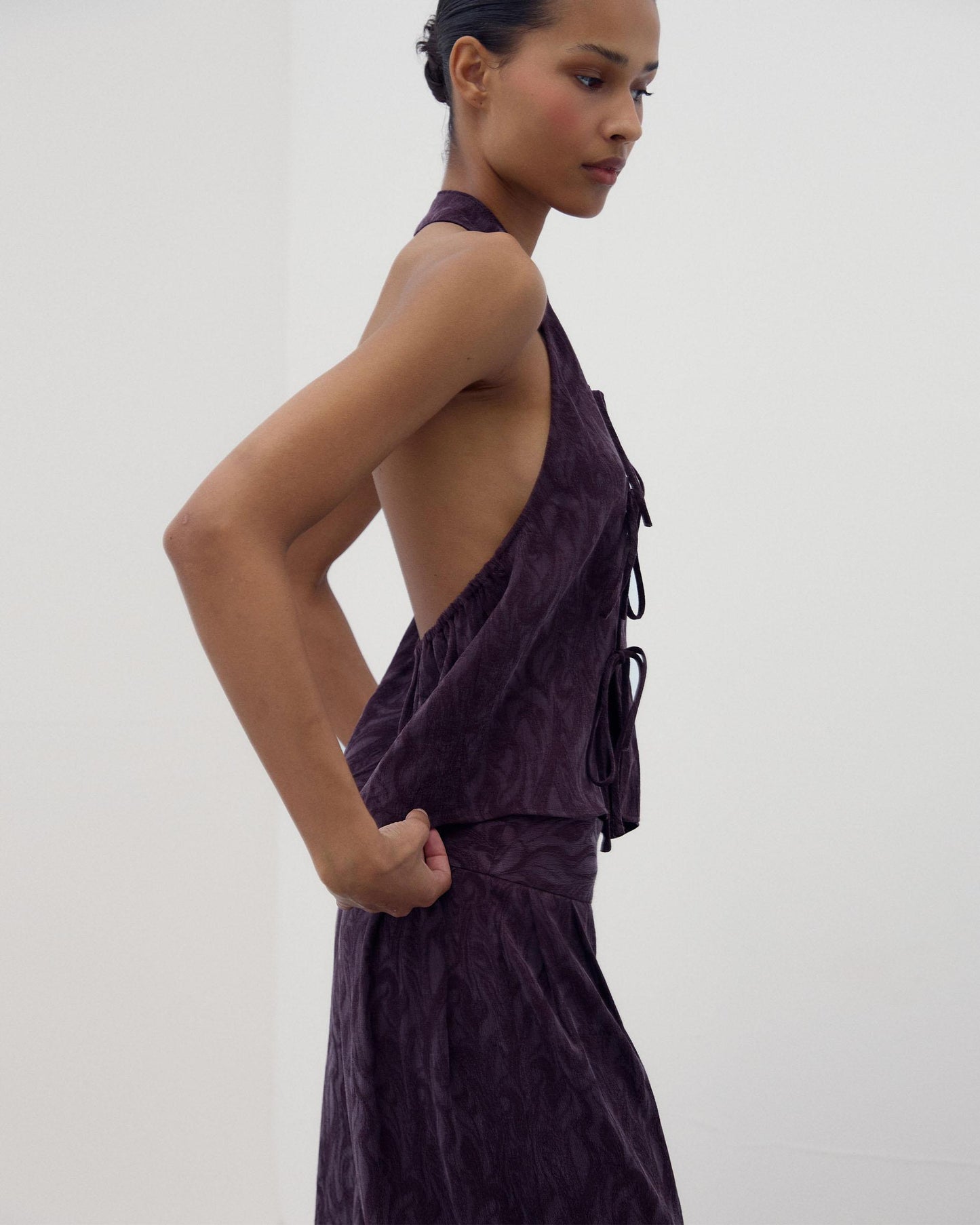 Top Halter Laçadas Jacquard Roxo
