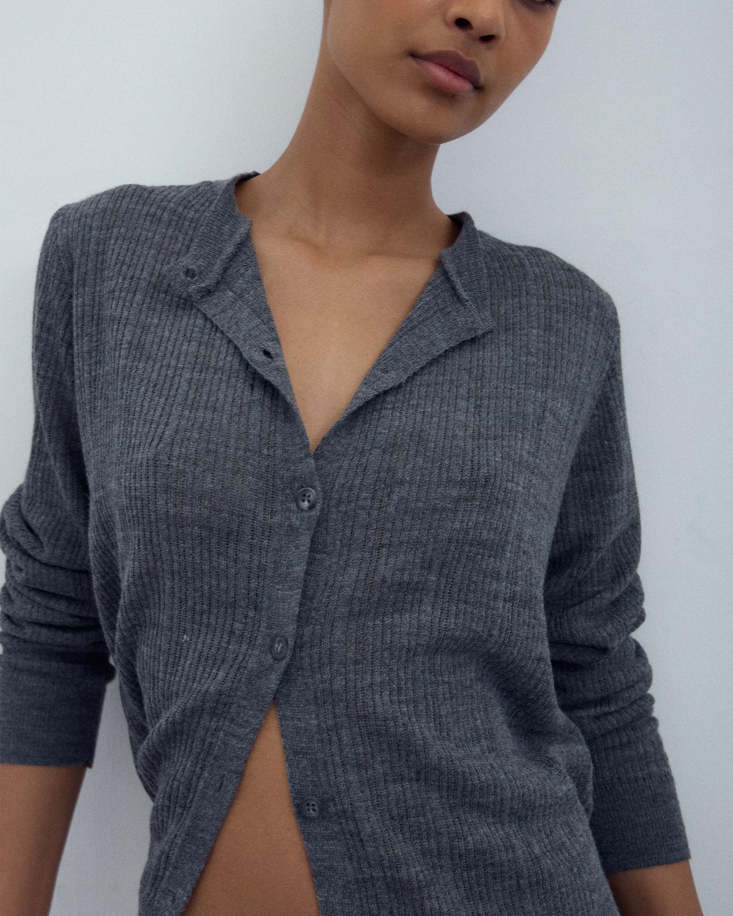 Veste Maille Côtelé Gris