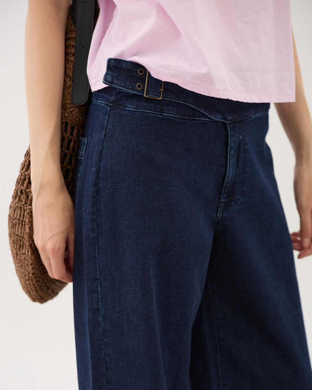 Jeans Ceinture Boucle Latéral Bleu Foncé
