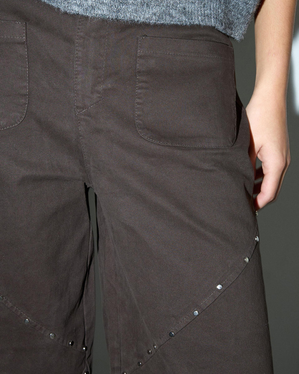 Brown Diagonal Studded Pants