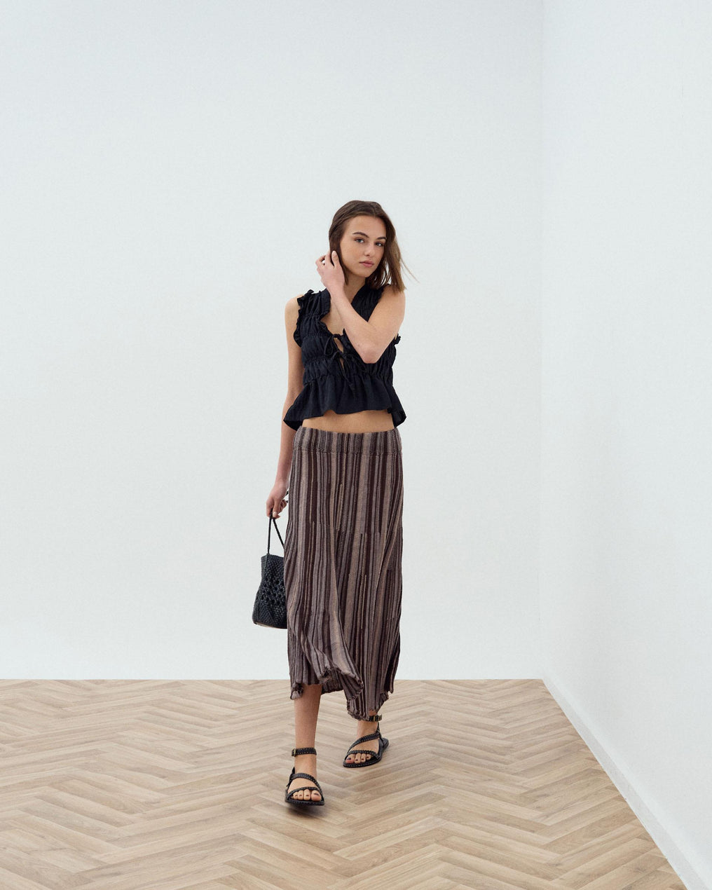 Jupe Maille Rayures Marron