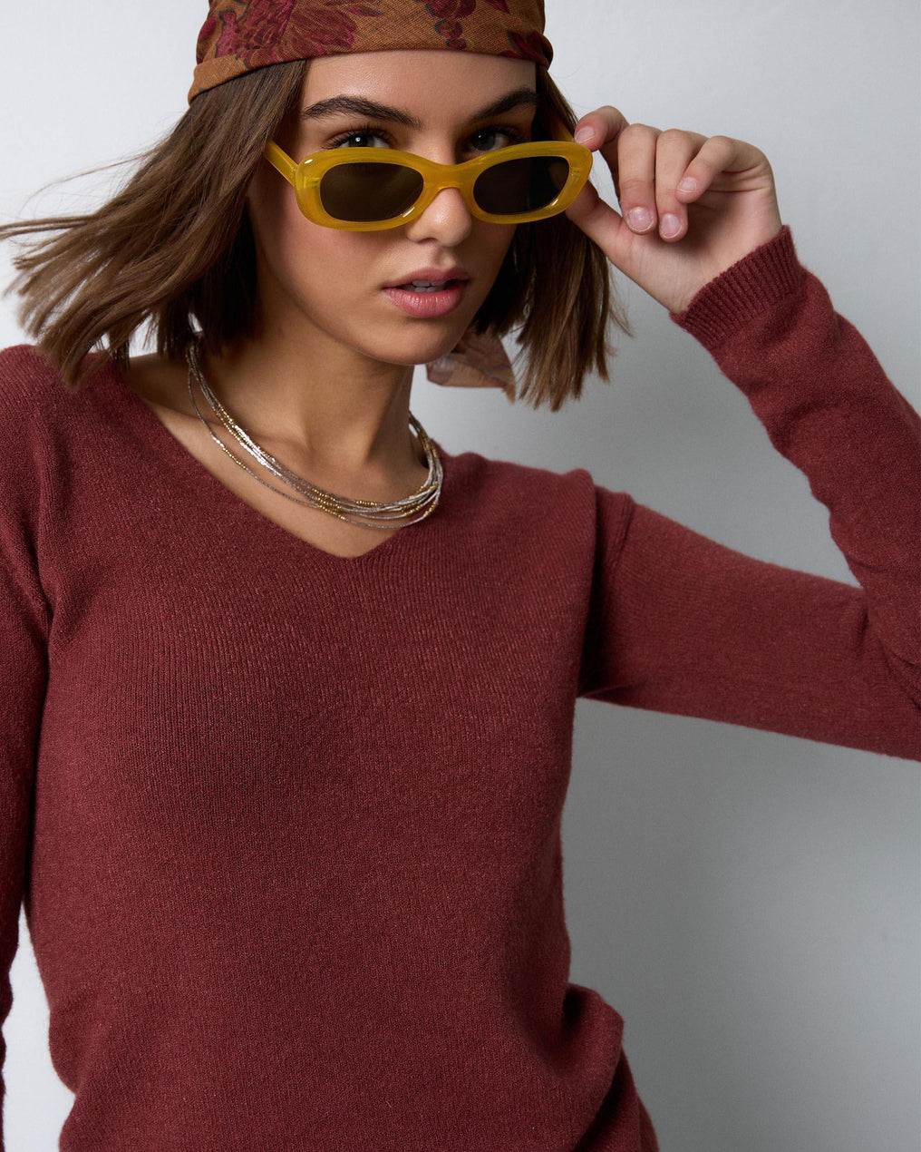 Basic V-Neck Tile Sweater