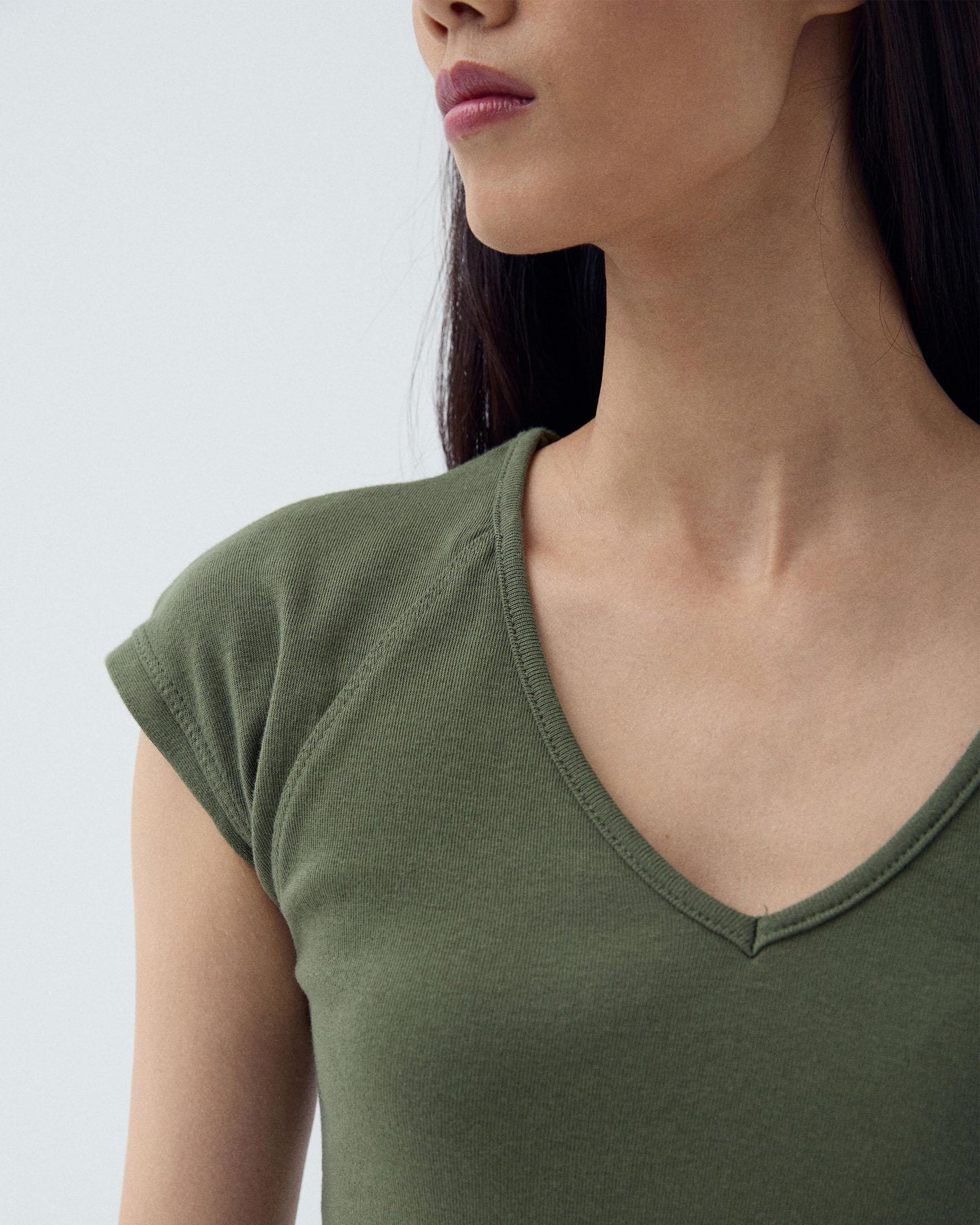 Dark Green Raglan Sleeve V-Neck T-Shirt