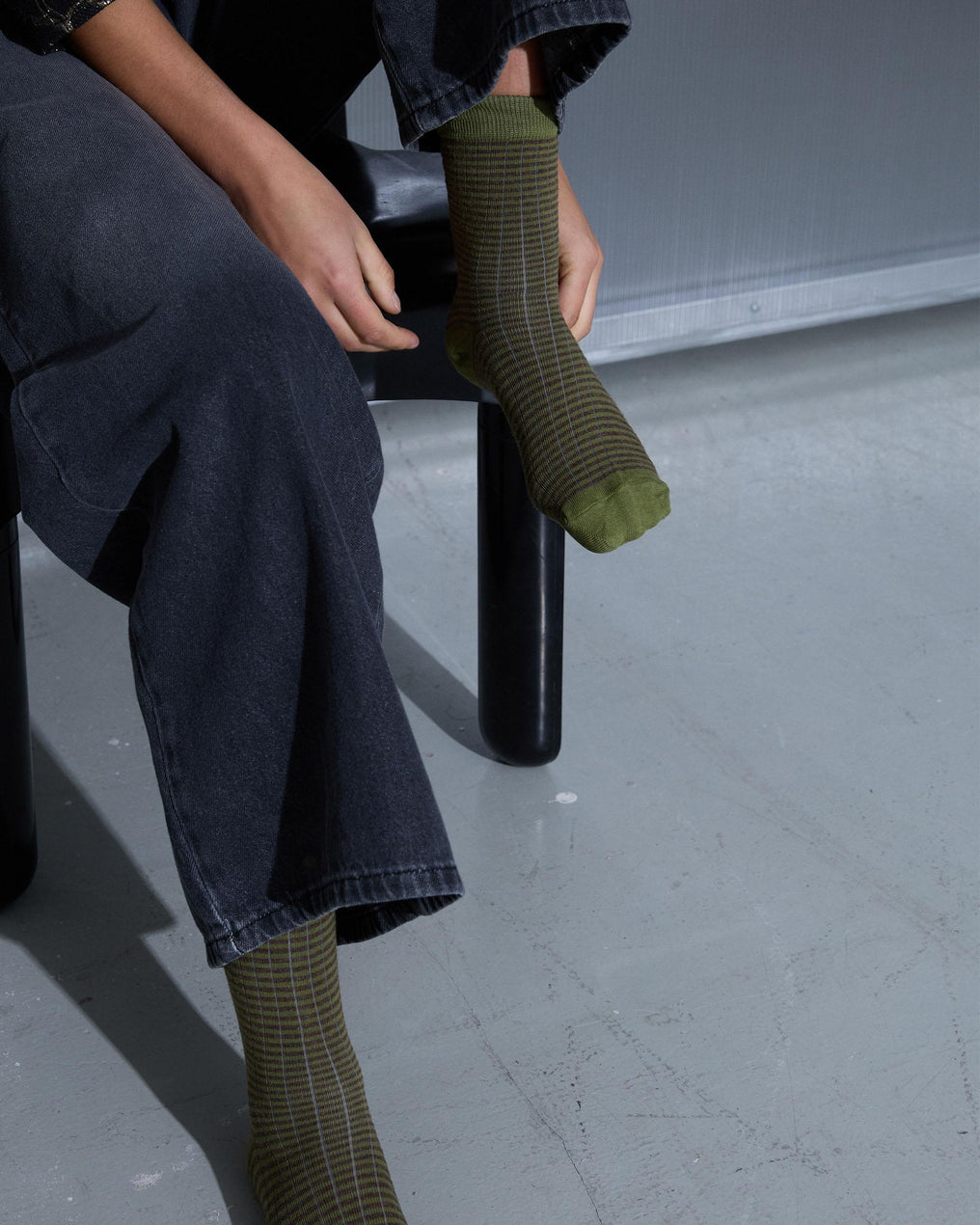 Dark Green Striped Mid-Calf Socks