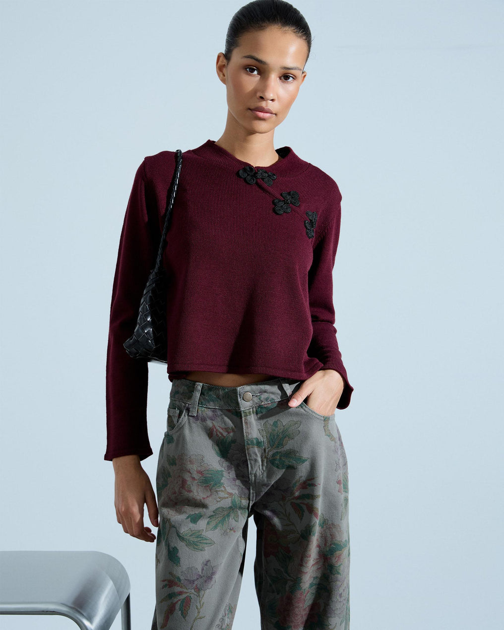 Jersey Cuello Mao Alamares Contraste Granate