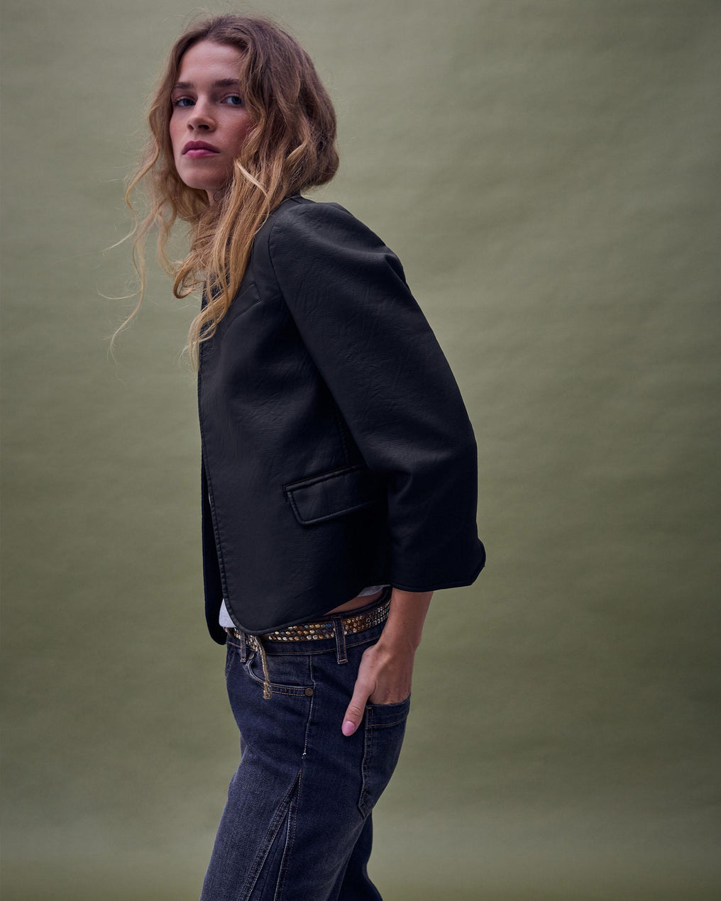 Blazer Efecto Piel Negro