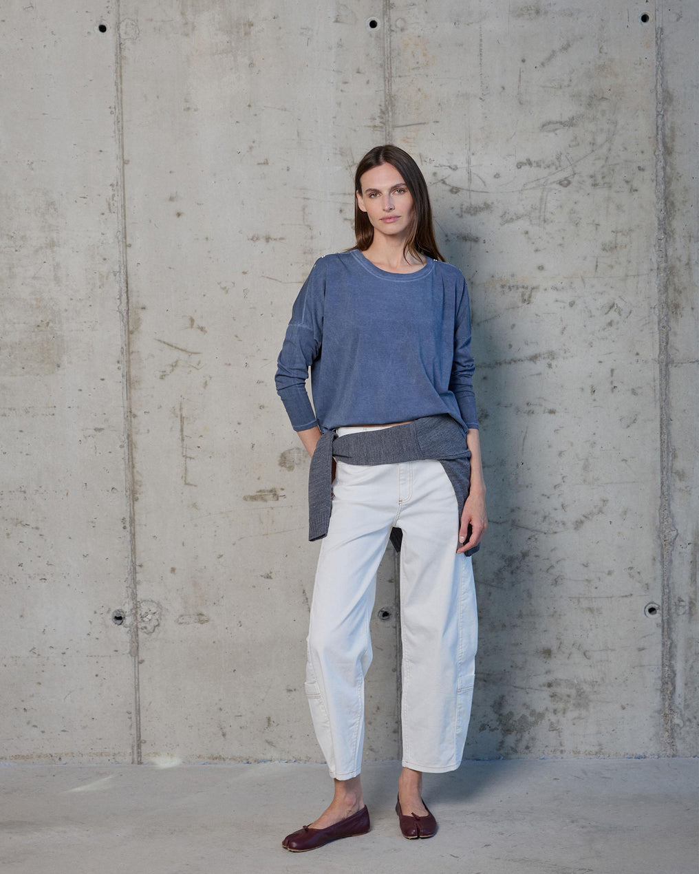 Dark Blue Star Studded Shoulder T-Shirt