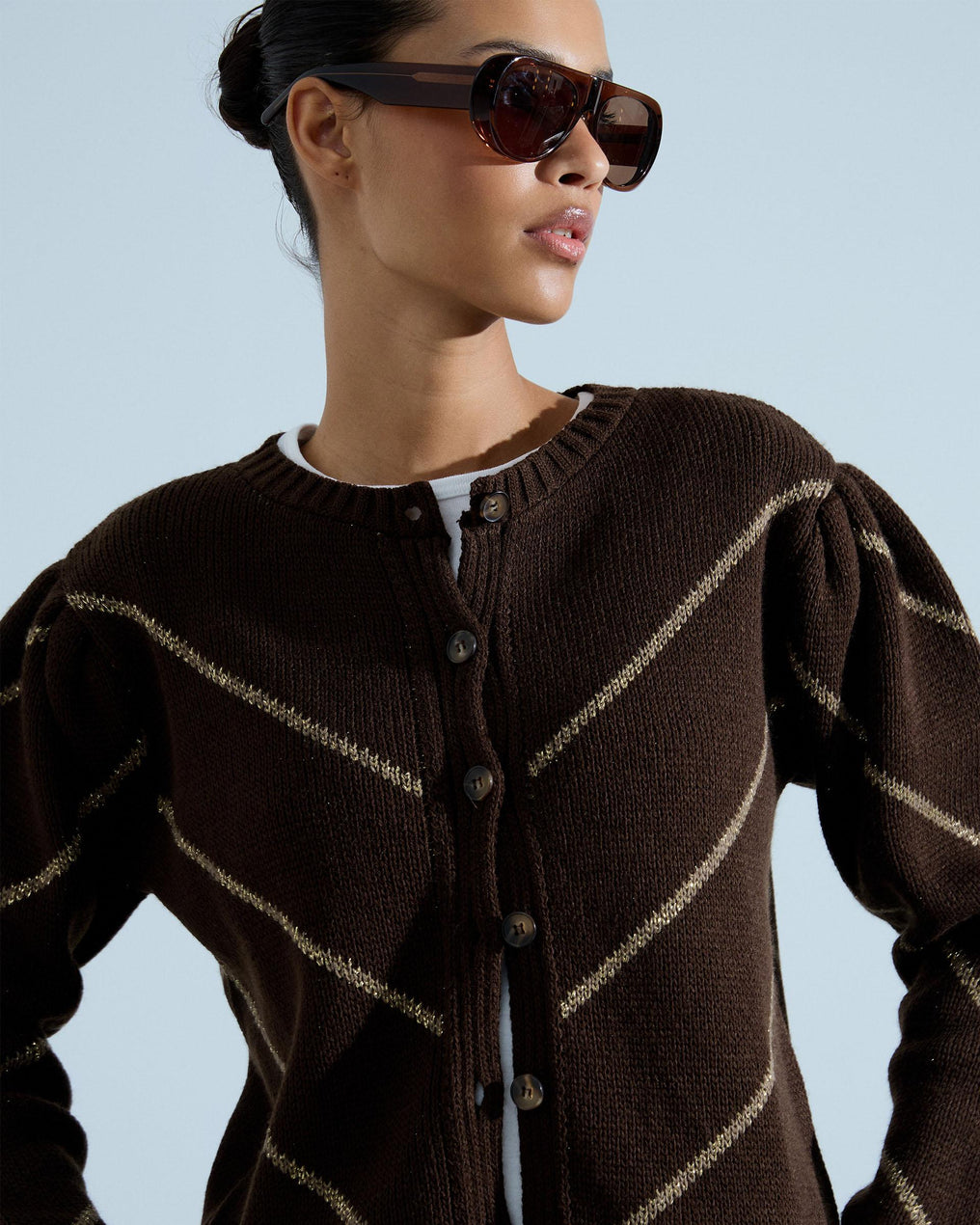 Chaqueta Punto Zigzag Brillo Marrón