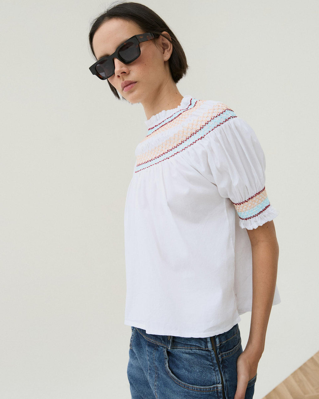 Blusa Gomas Bordados Blanca