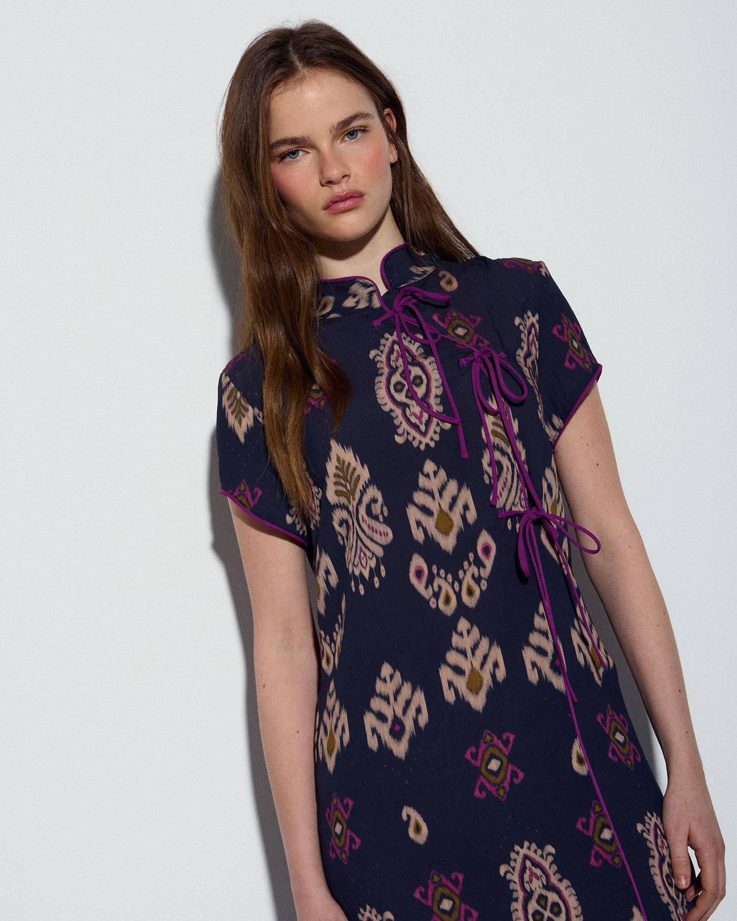 Vestido Japo Estampado Etnico Azul Oscuro