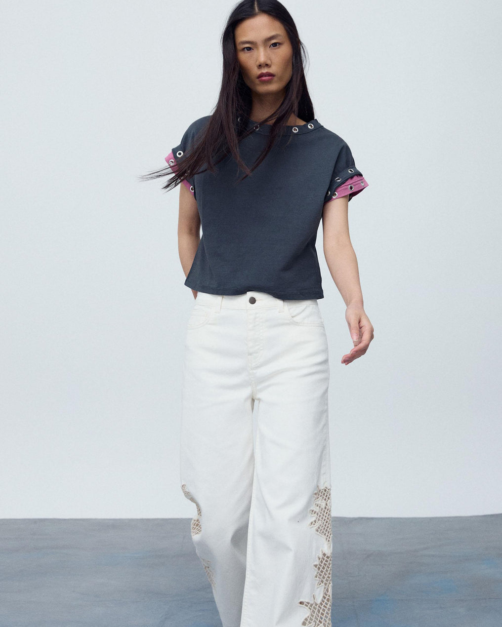 Jeans Detalhe Crochet Branco