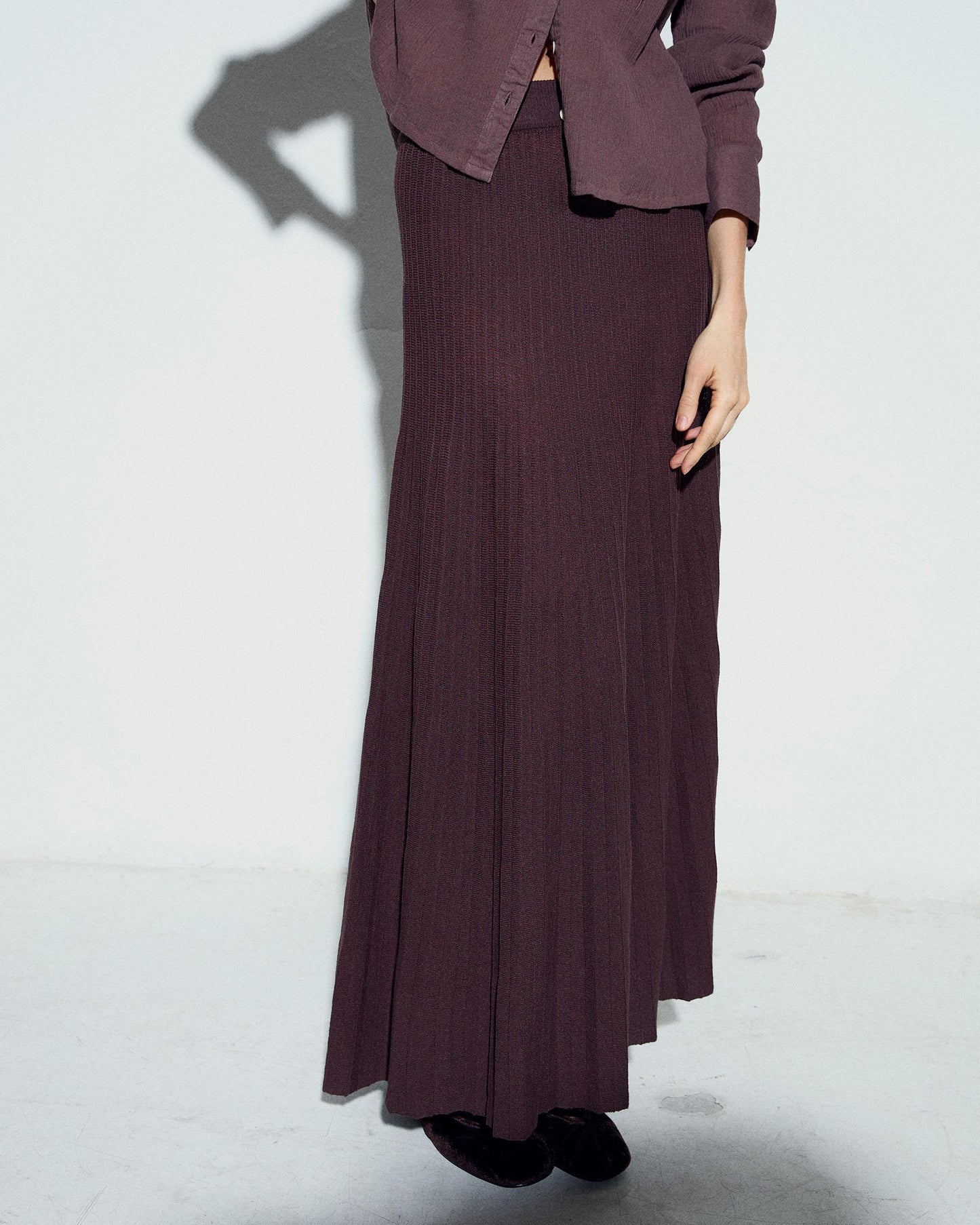 Falda Punto Plisada Marrón