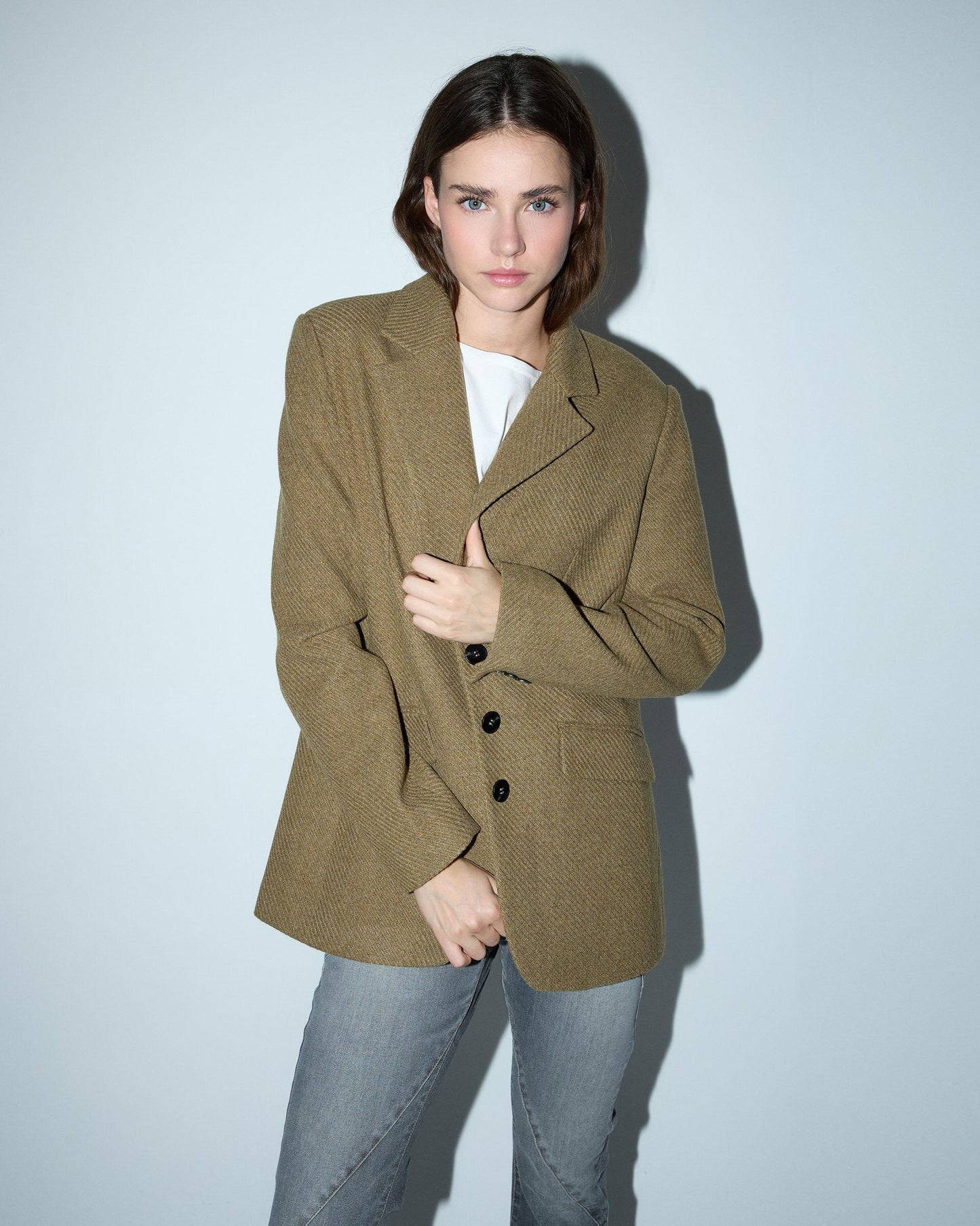 Beige Blazer with Lapel Coat