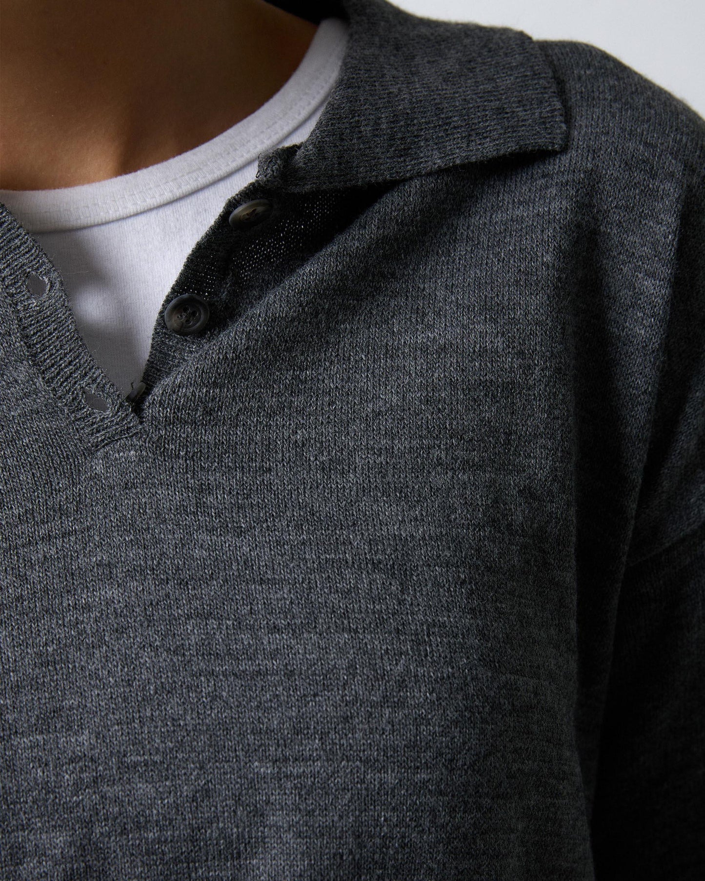 Camisola Polo Cinza de Malha Fina