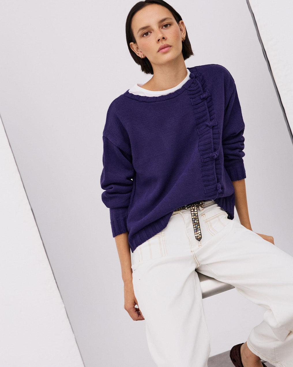 Chaqueta Punto Alamares Laterales Morado