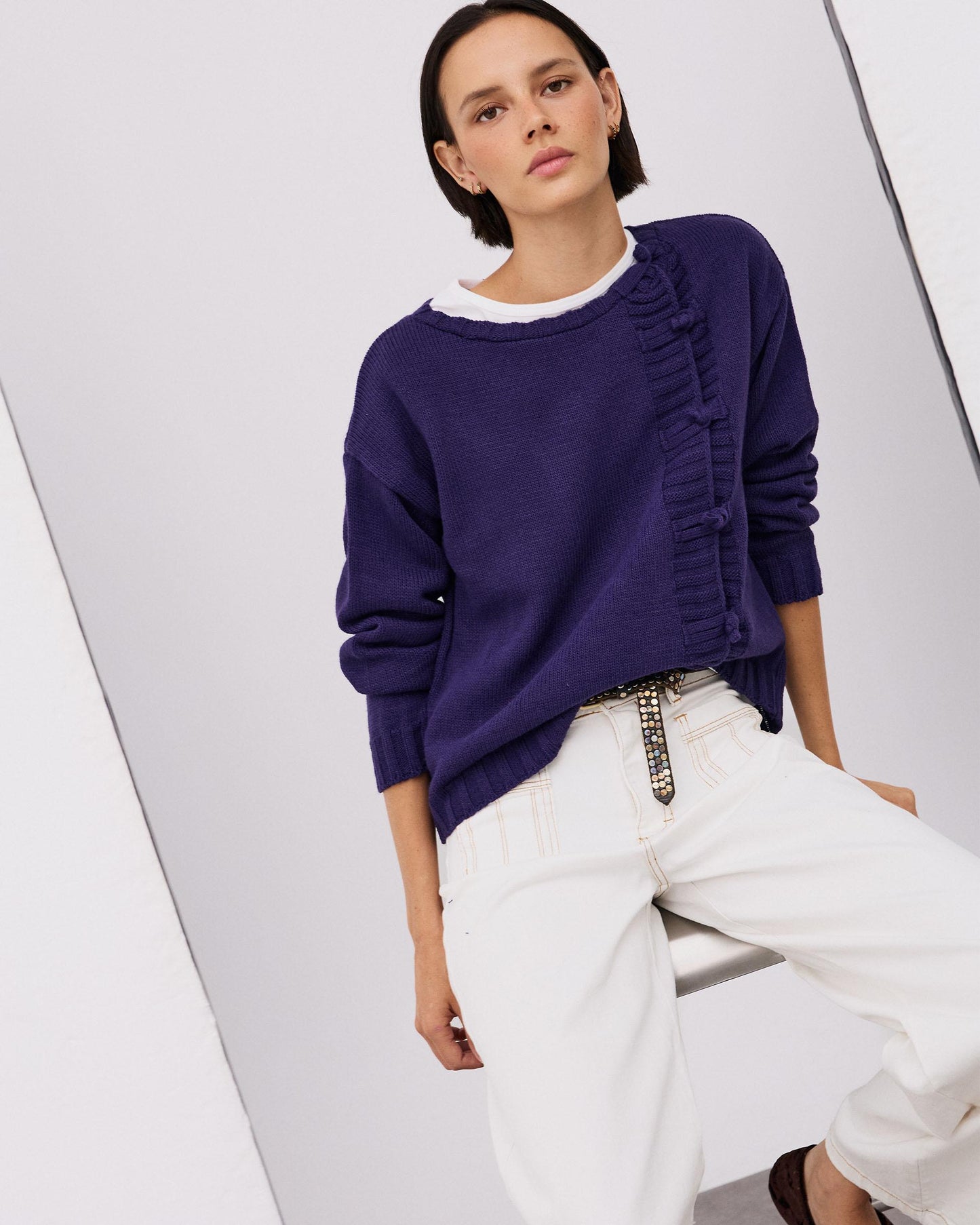 Chaqueta Punto Alamares Laterales Morado