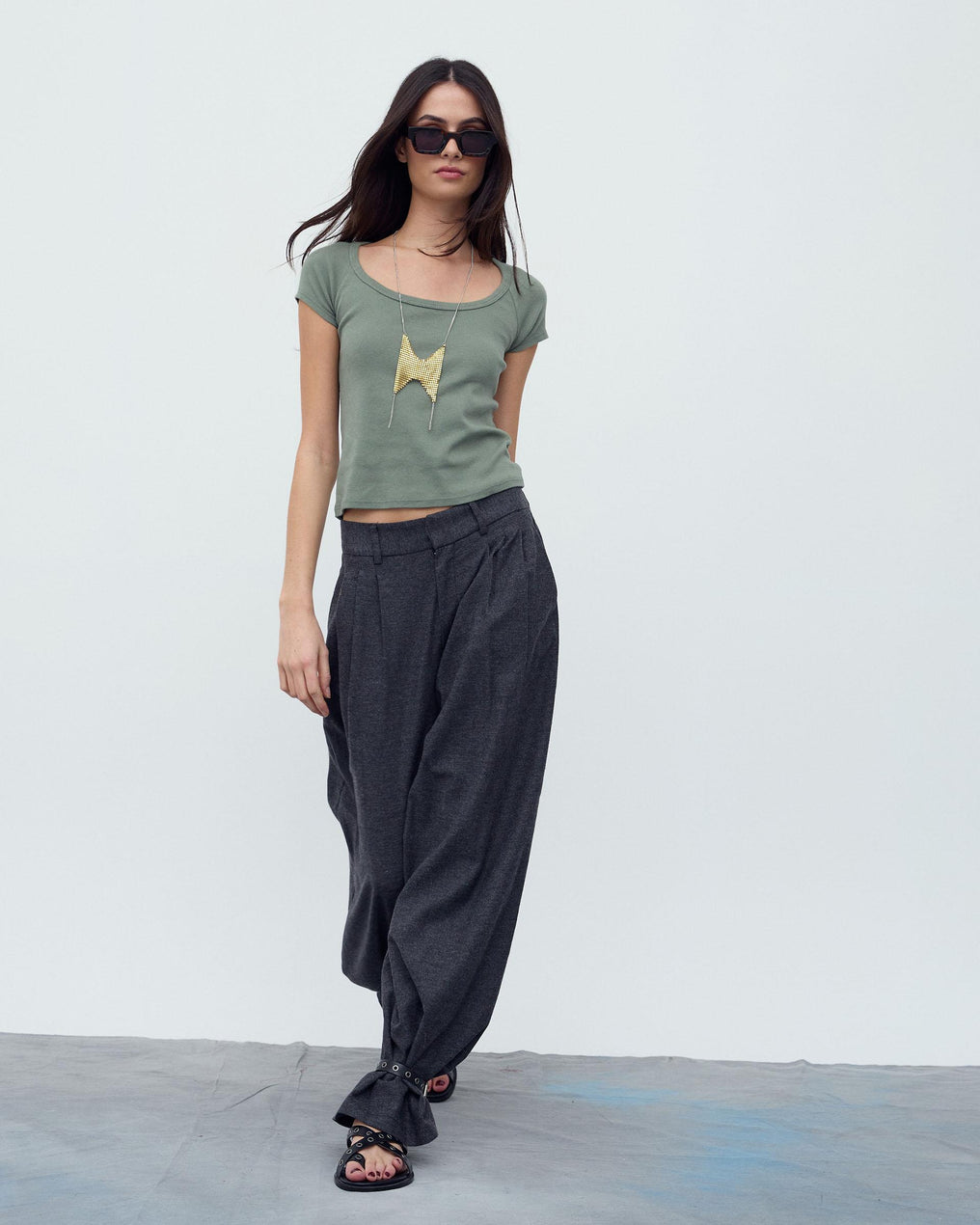 Triple Pleat Trousers Anthracite Herringbone