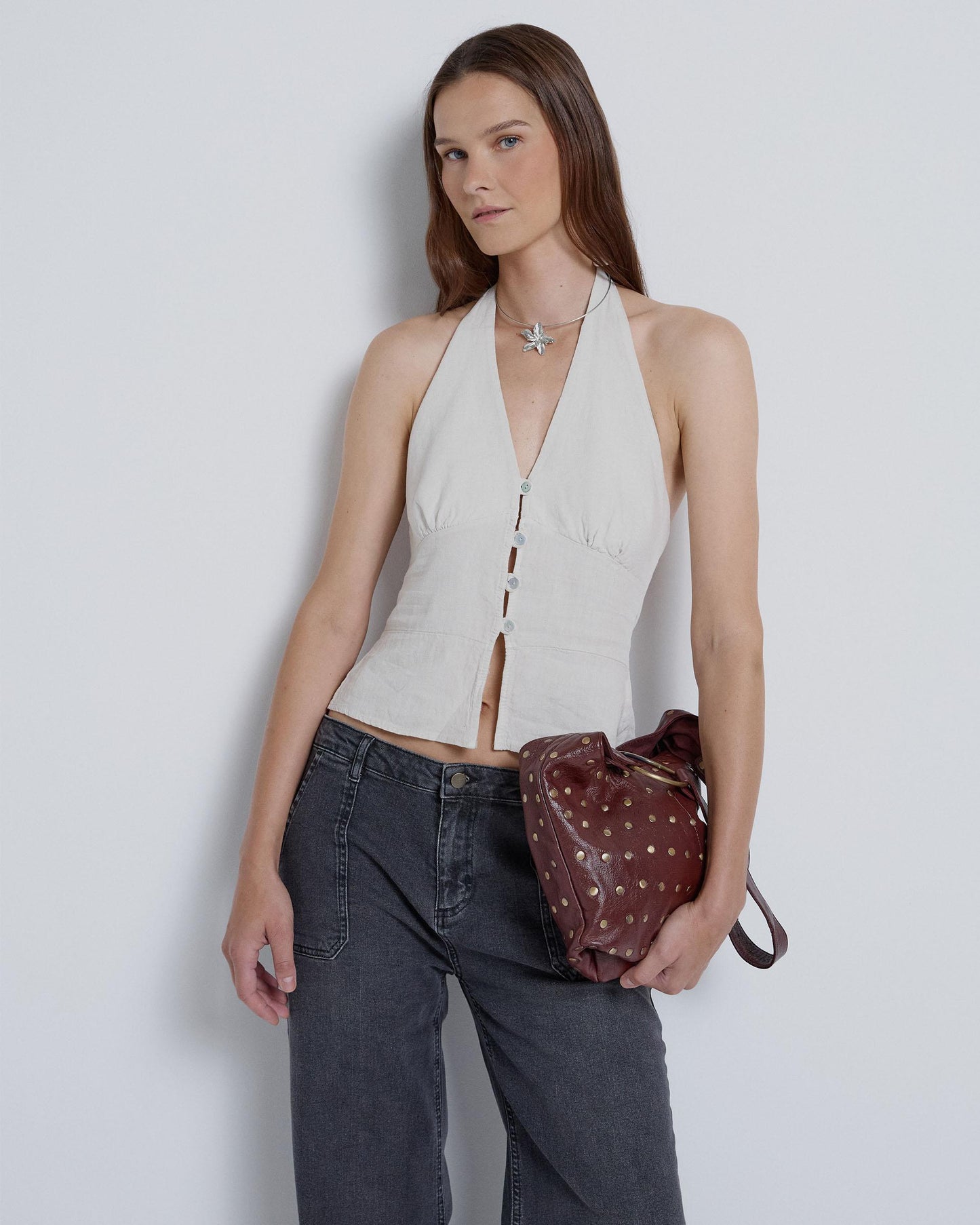 Top Halter com Botões Crus