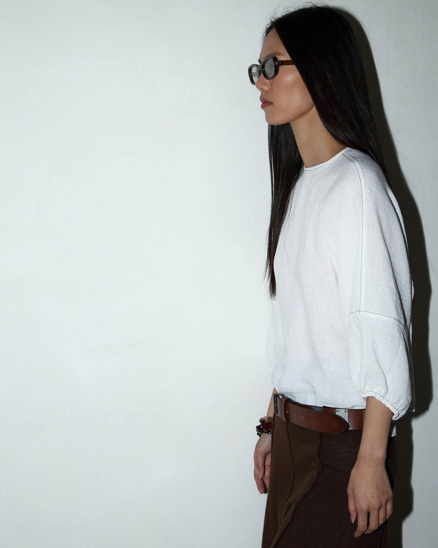 White Blouse with Low Back and Seams