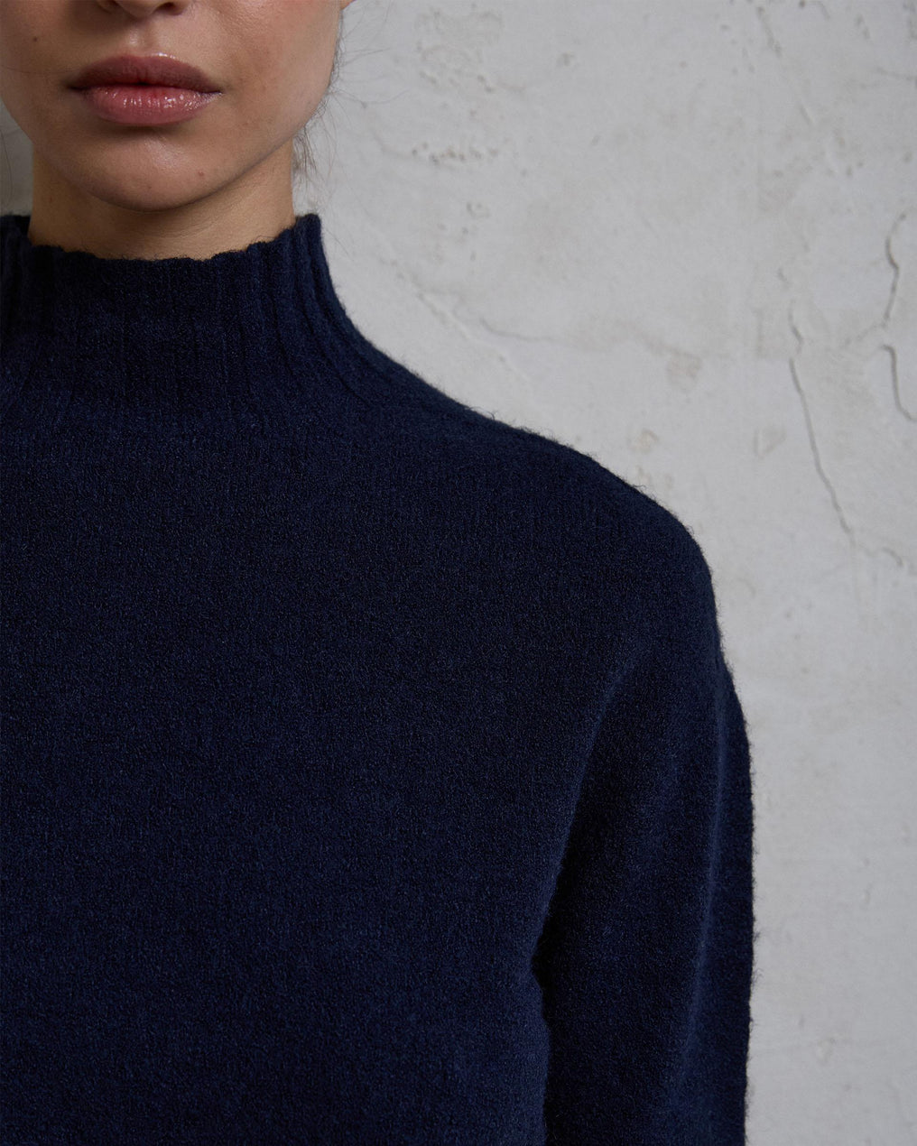 Jersey Cuello Alto Rib Azul Marino