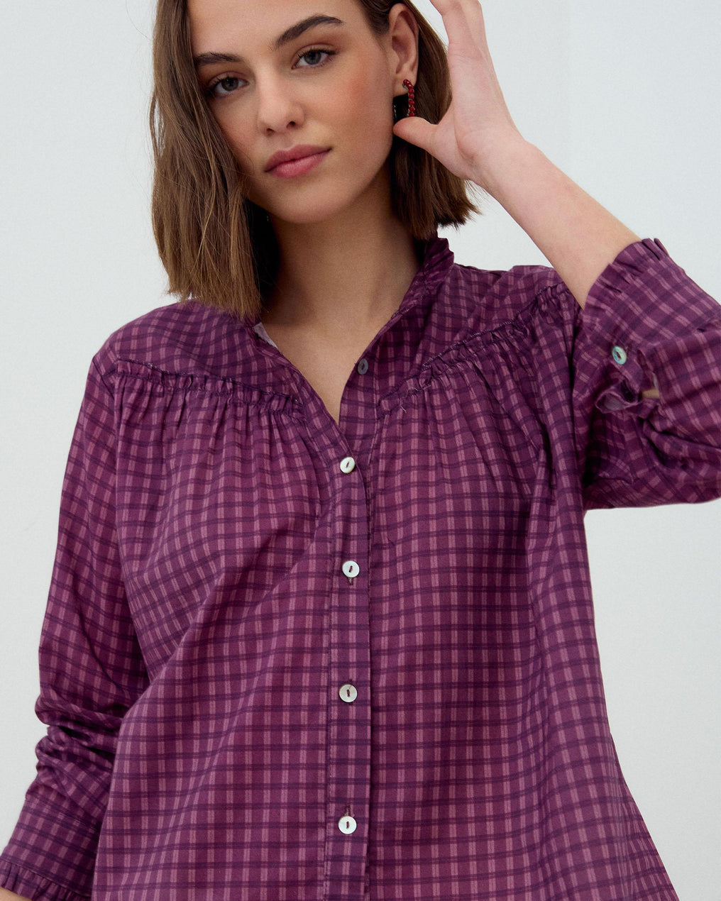 Purple Plaid Yoke Blouse