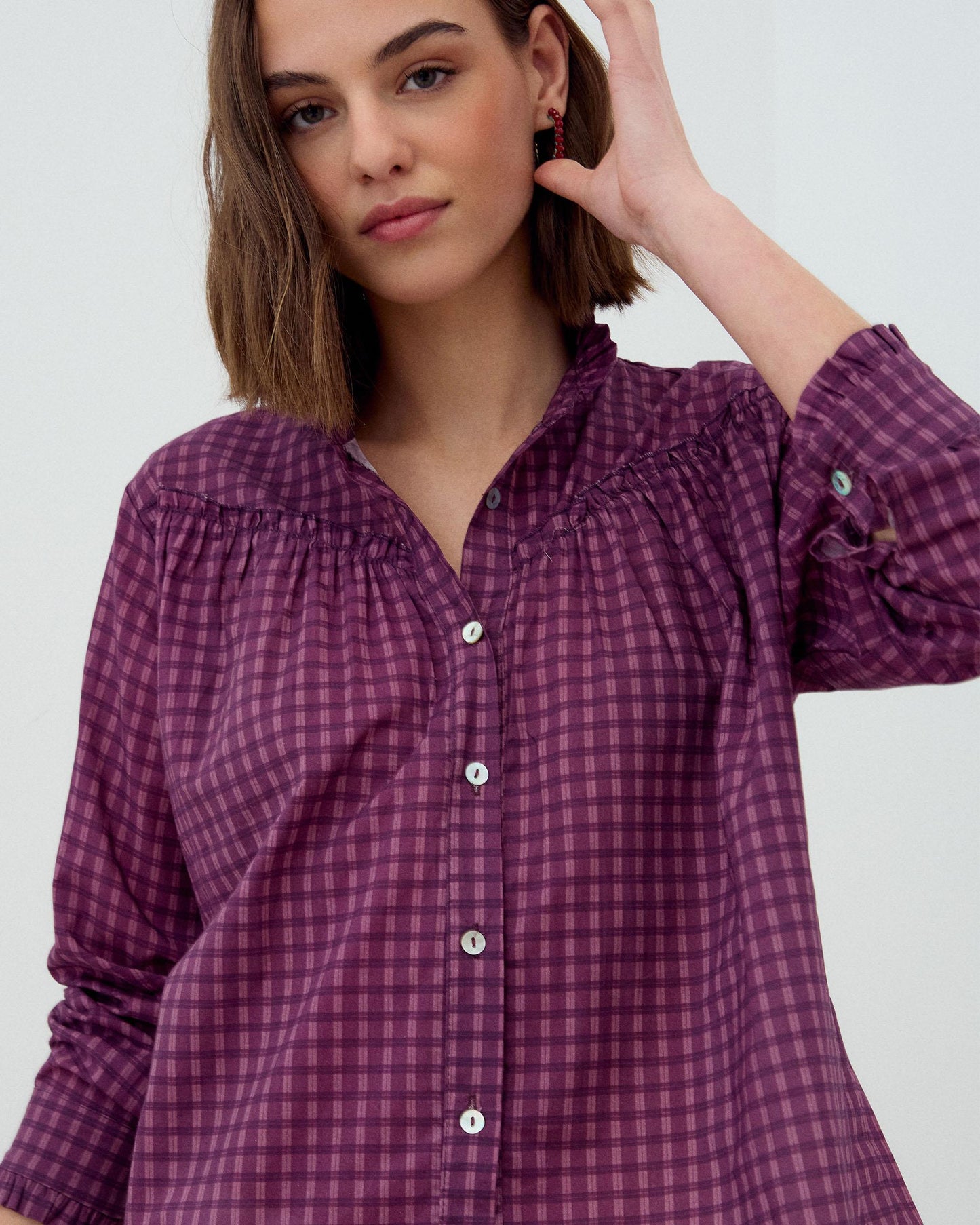 Purple Plaid Yoke Blouse