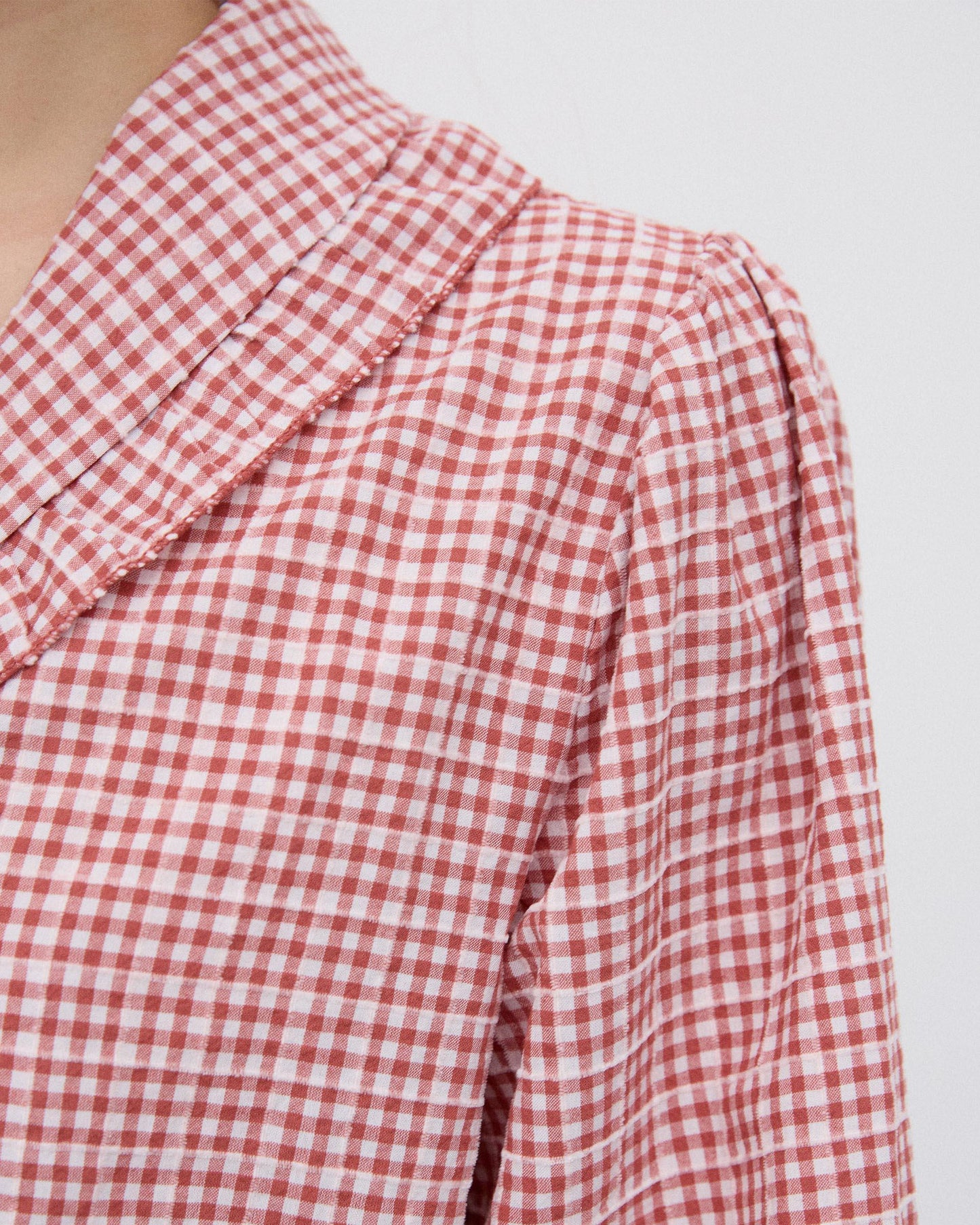 Blusa Folho Gola Vichy Tijolo