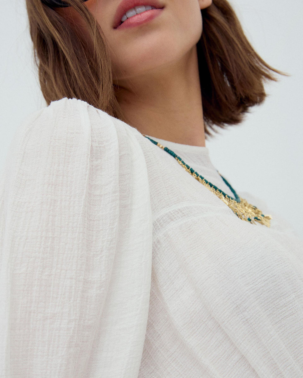 Blouse Élastiques Manche Française Blanc