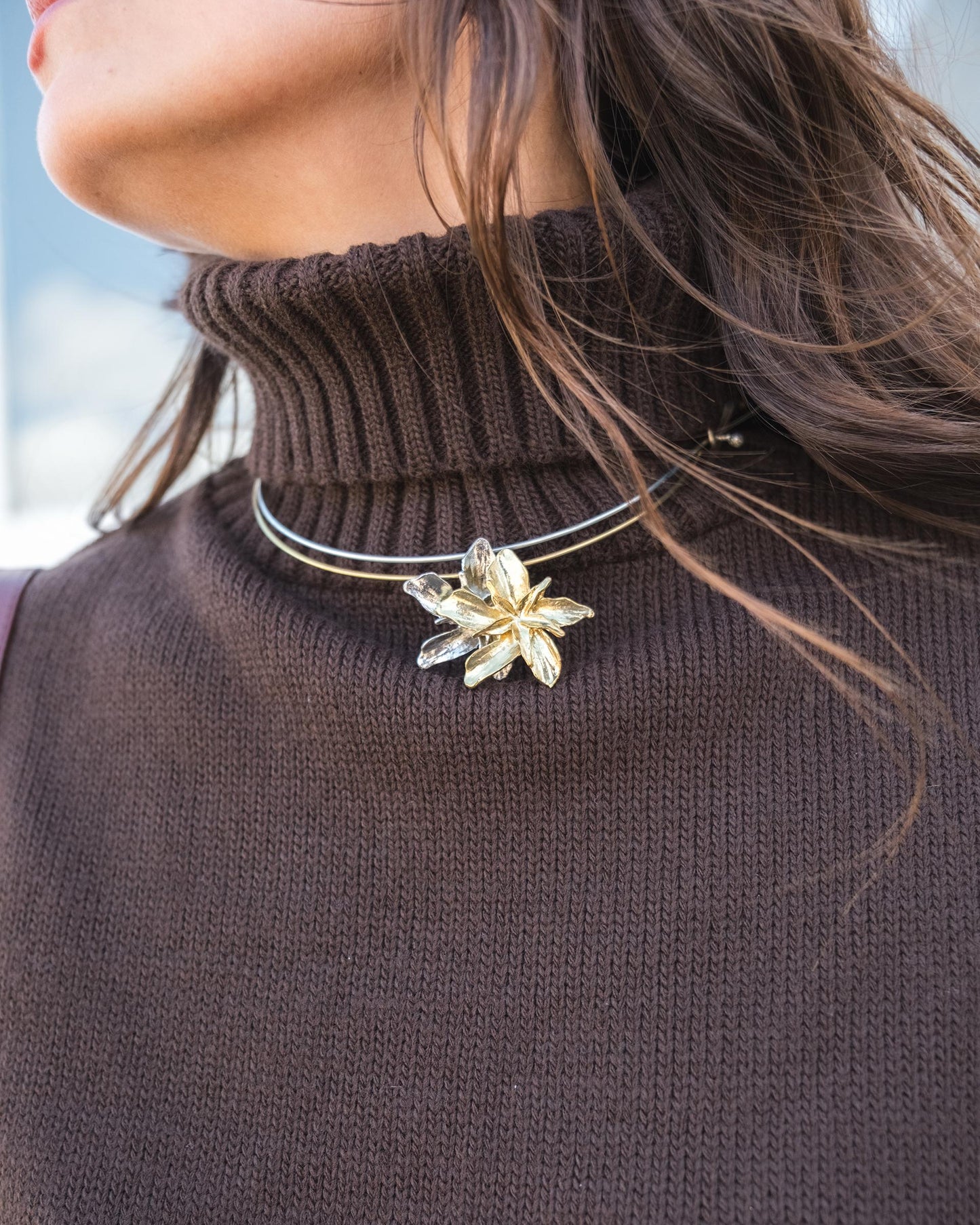 Colete de gola alta castanho