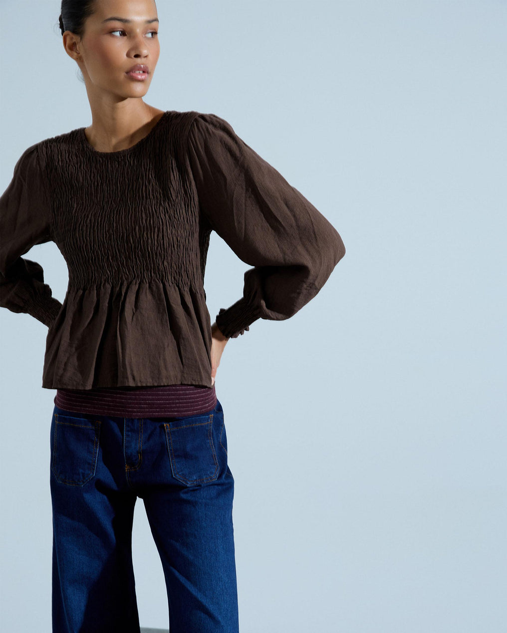 Coated Body Blouse Brown