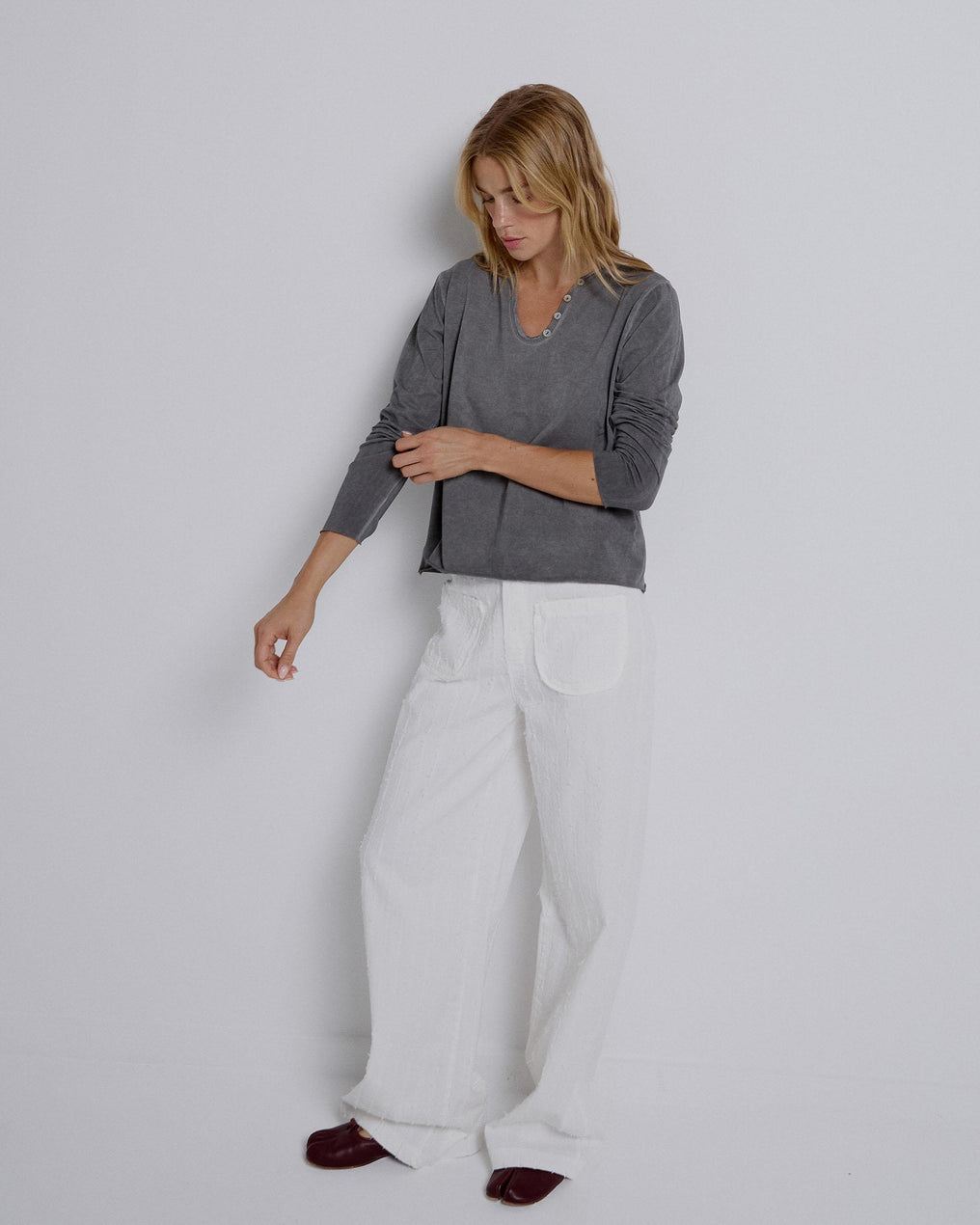 T-shirt de manga comprida com botão antracite