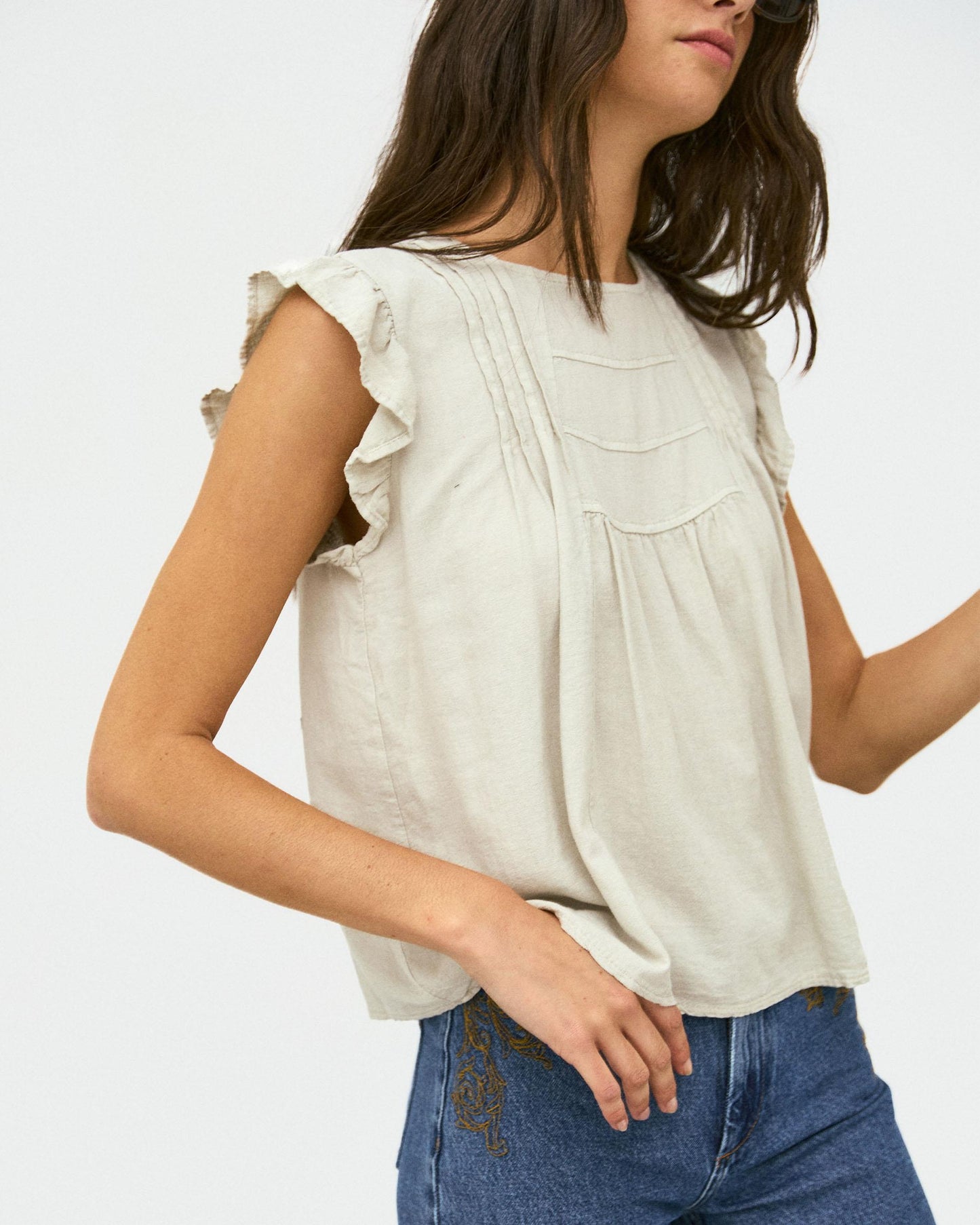 Blouse Volants Manches Beige