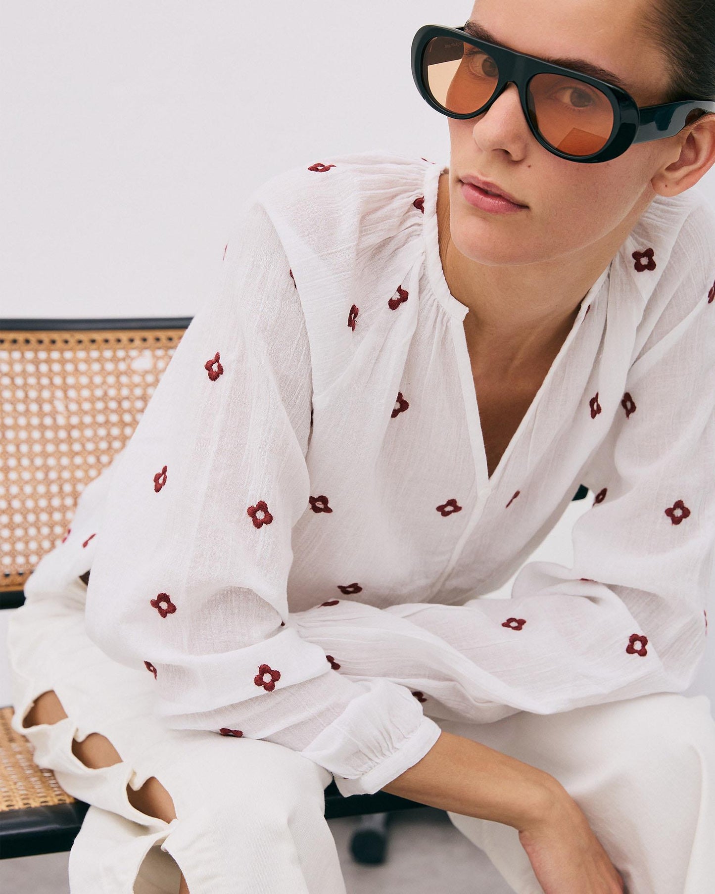 White Floral Embroidered Blouse
