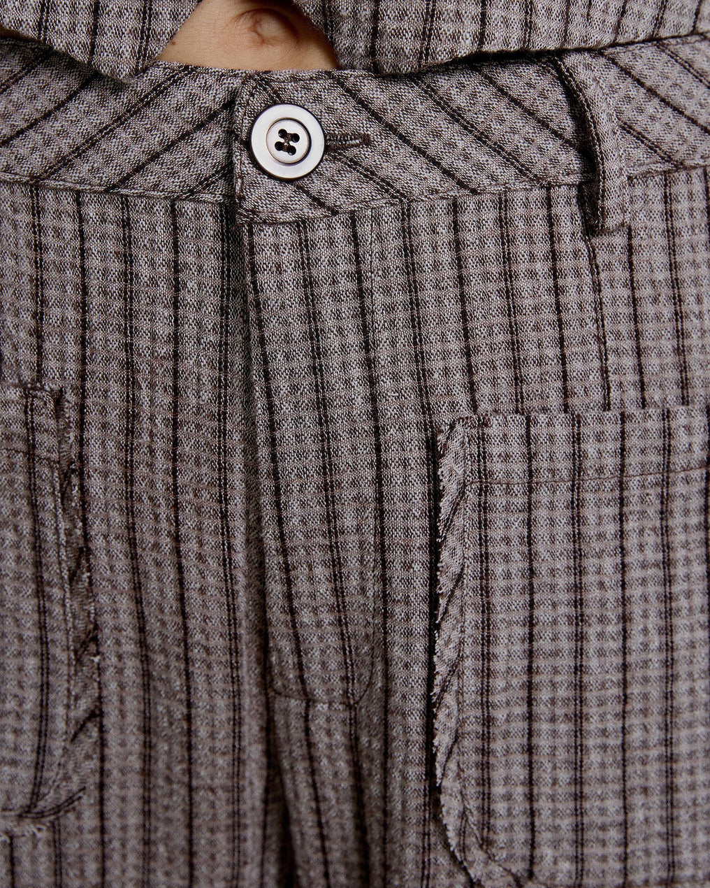 Striped Pants with Brown Patch Pockets