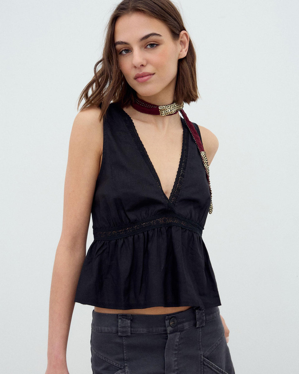 Black Ruffle Lace Top