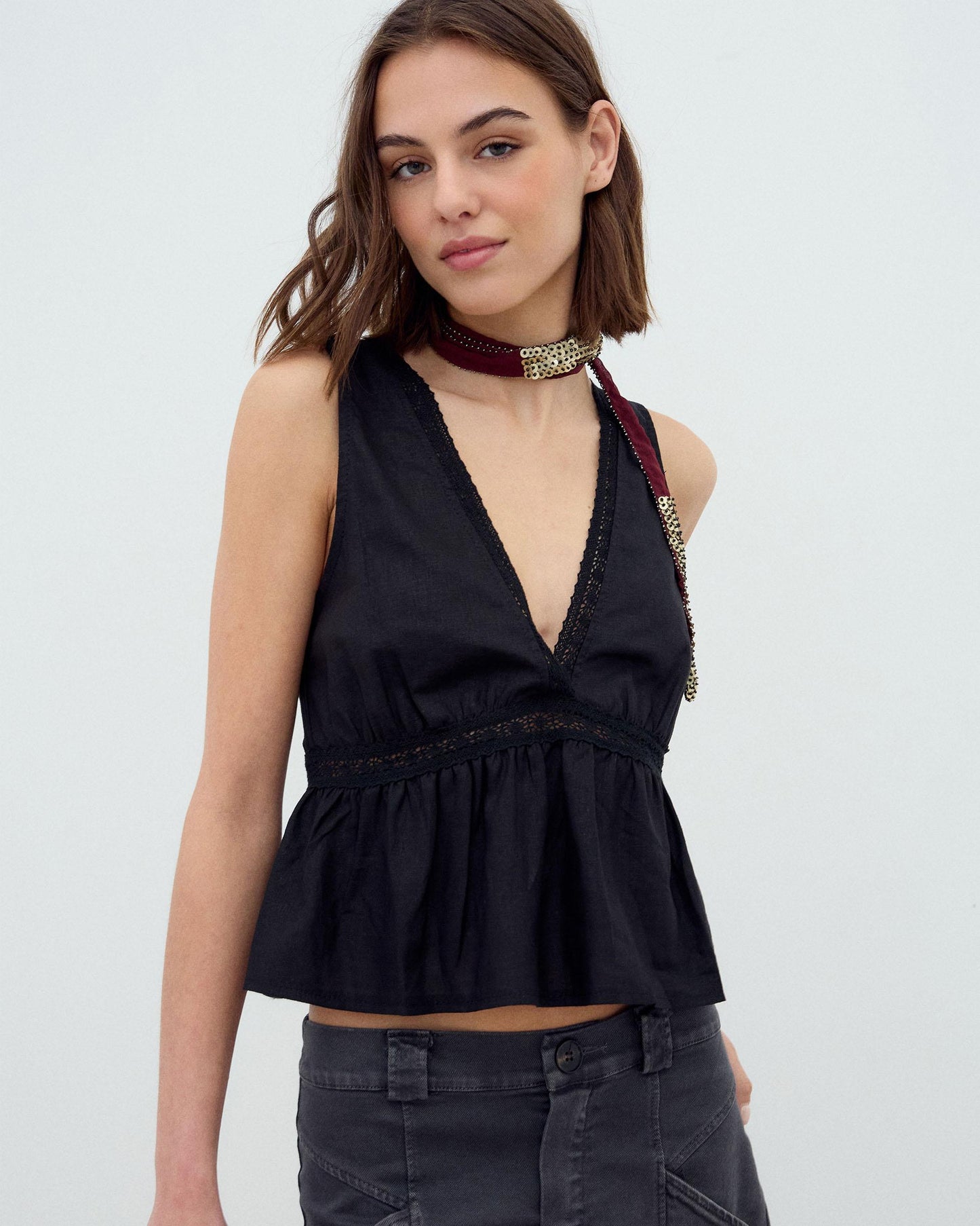 Black Ruffle Lace Top