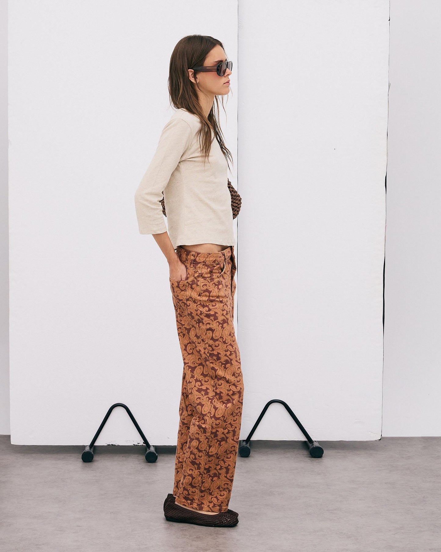 Orange Paisley Print Jeans