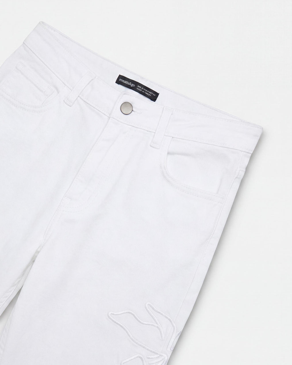 Jeans Bordados Silueta Flor Blanco