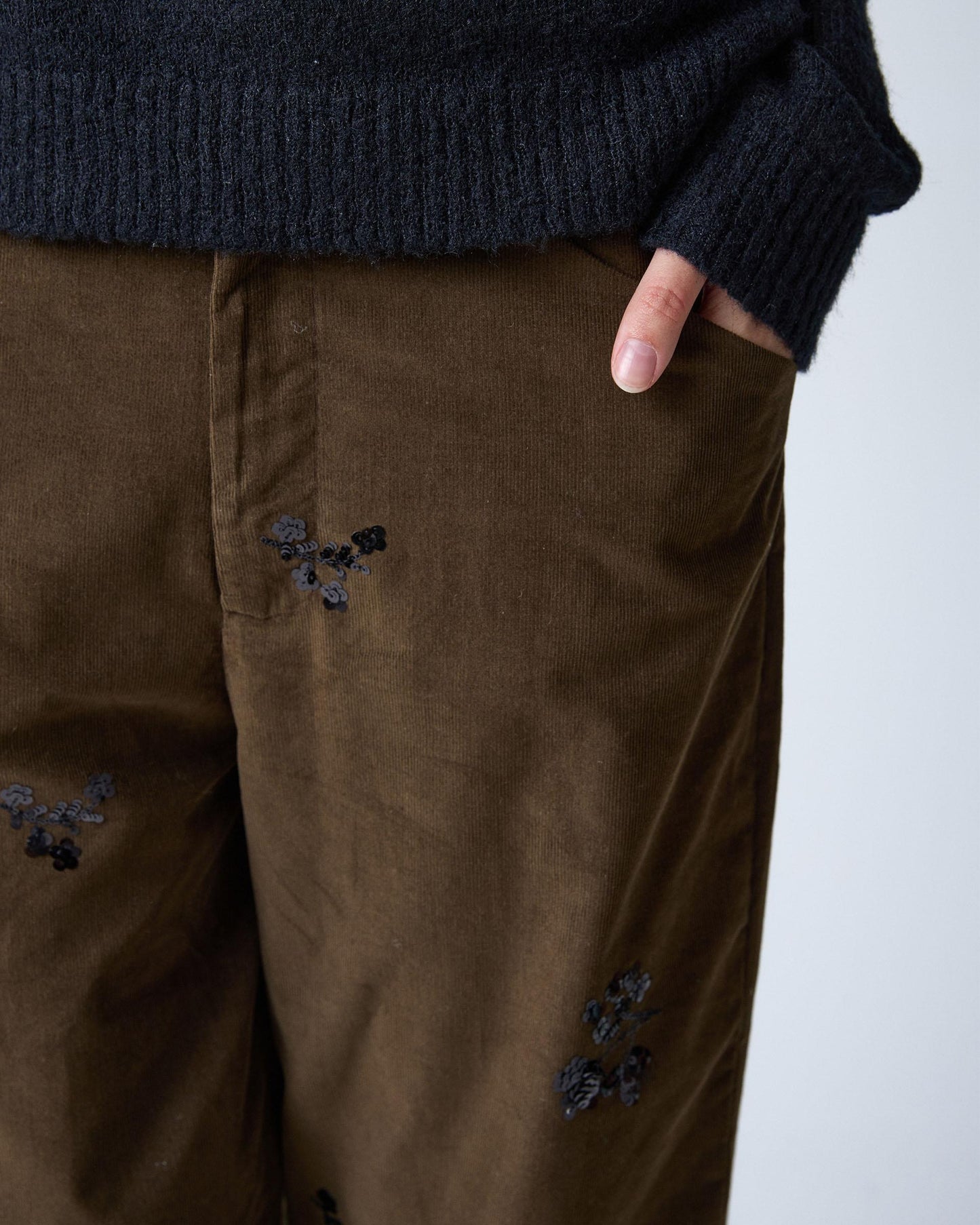 Dark Green Sequin Flower Micropana Pants