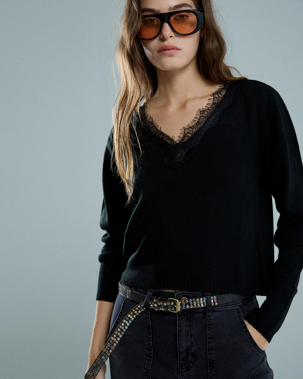 Jersey Escote Encaje Negro