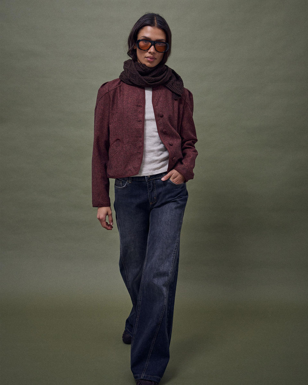 Chaqueta Ribete Contraste Mezcla Lana Teja