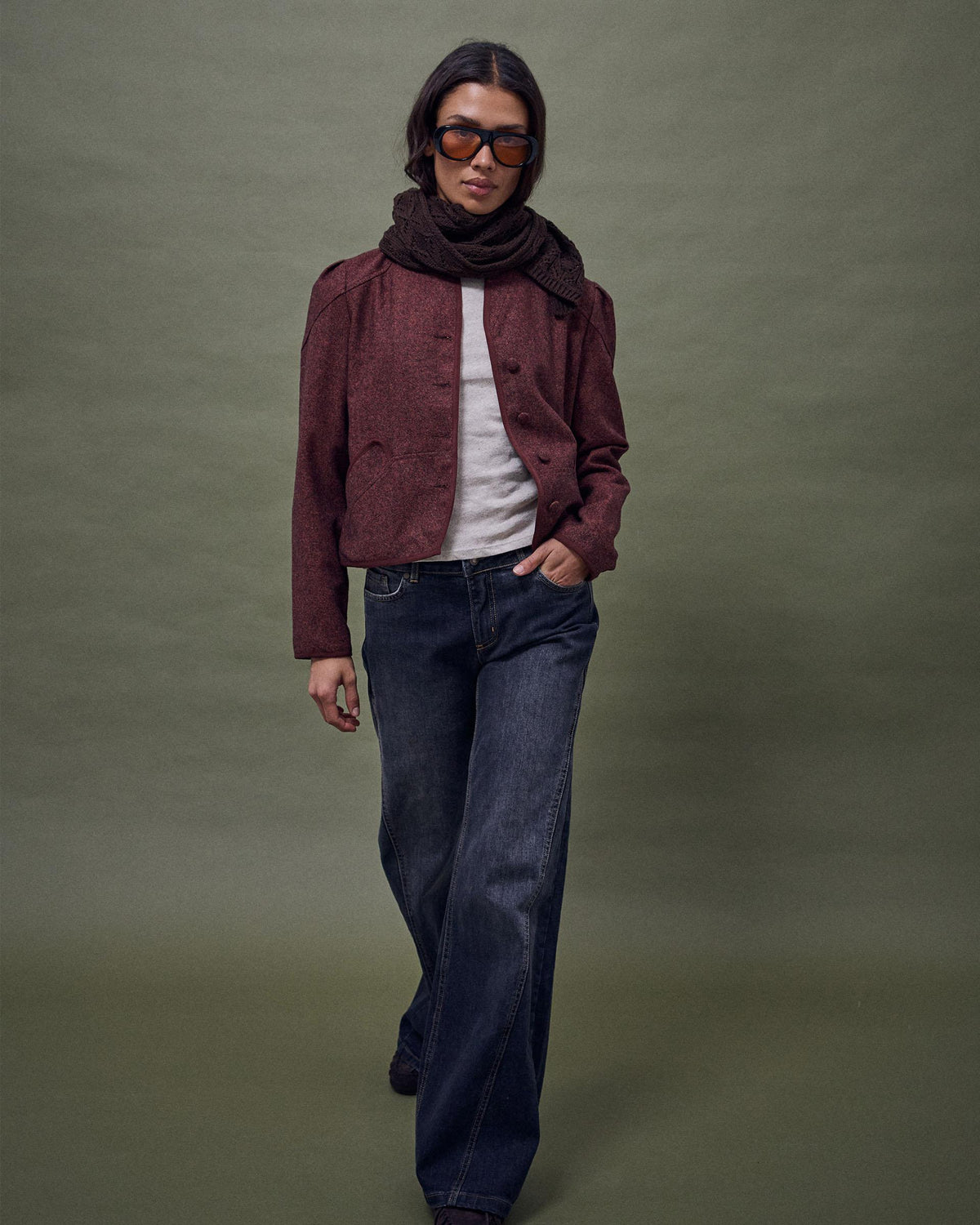 Chaqueta Ribete Contraste Mezcla Lana Teja