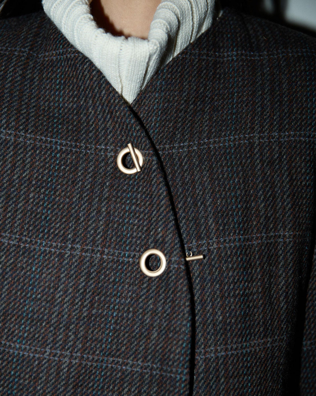 Abrigo Botones Anillas Mezcla Lana Marrón