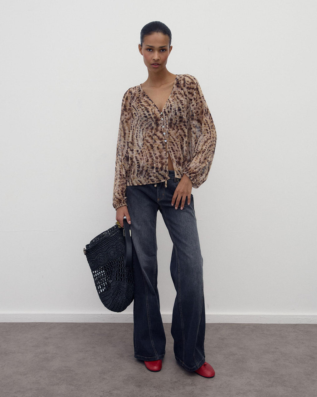 Blusa Fluida Animal Print Beige