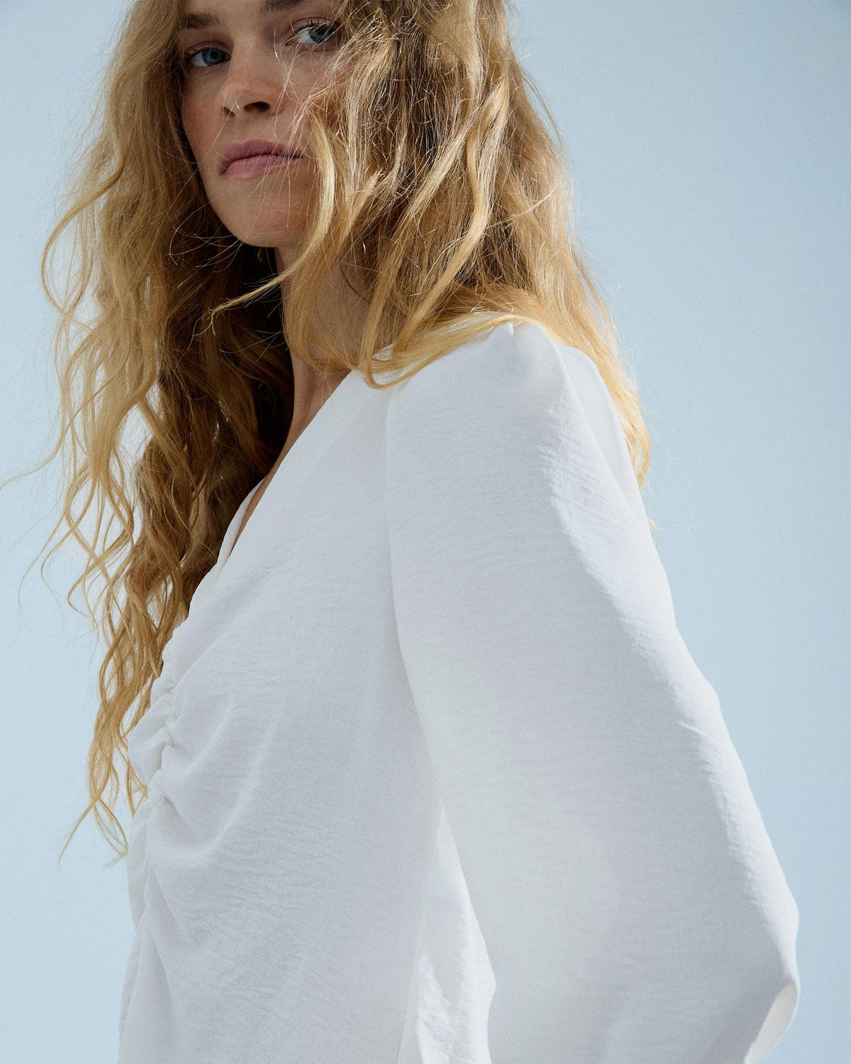 Blusa Manga Larga Frunce Blanca
