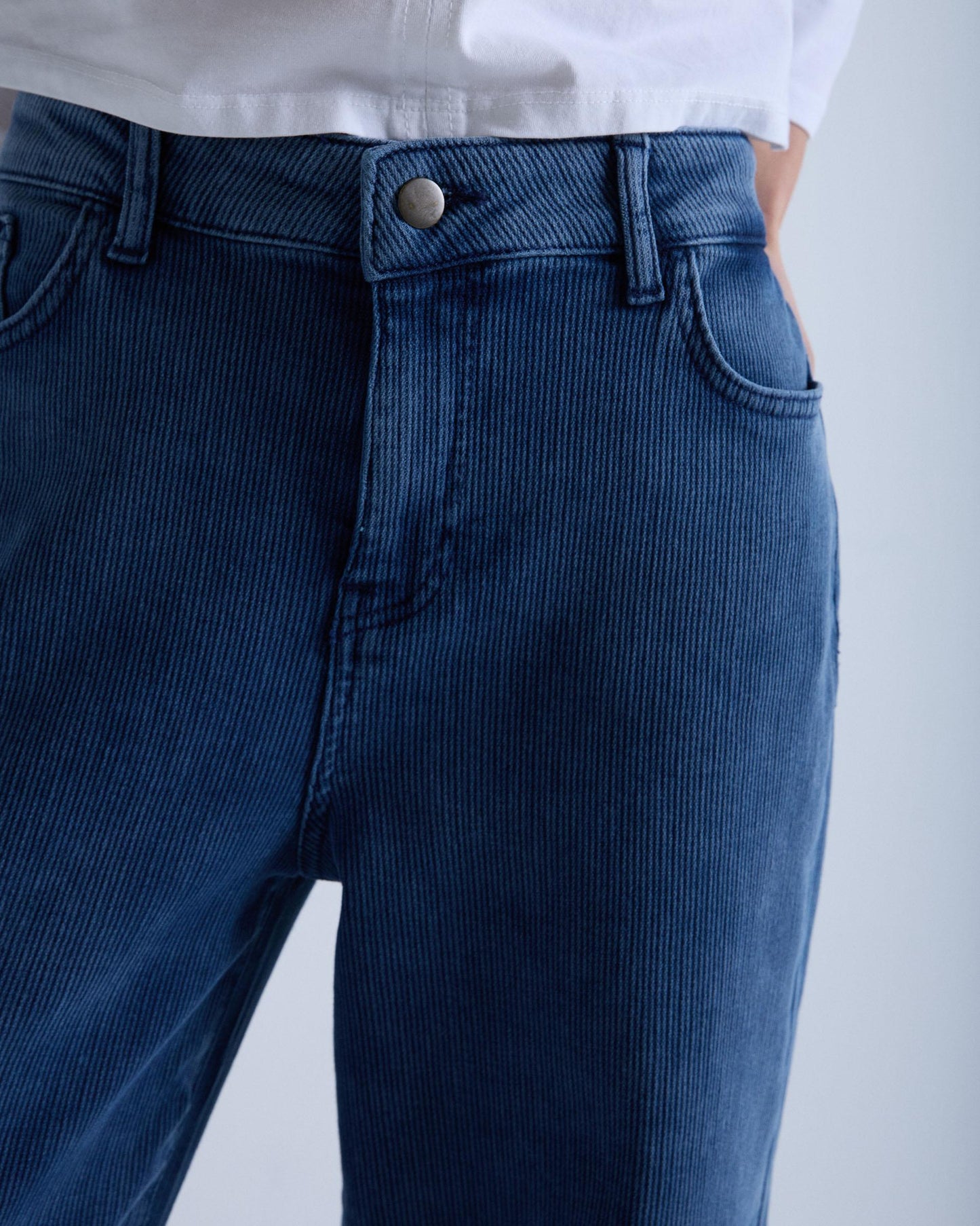 Blue Wide Leg Corduroy Trousers