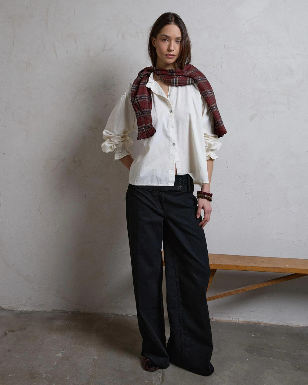 Blouse with Ruffle Detail and Raw Collar