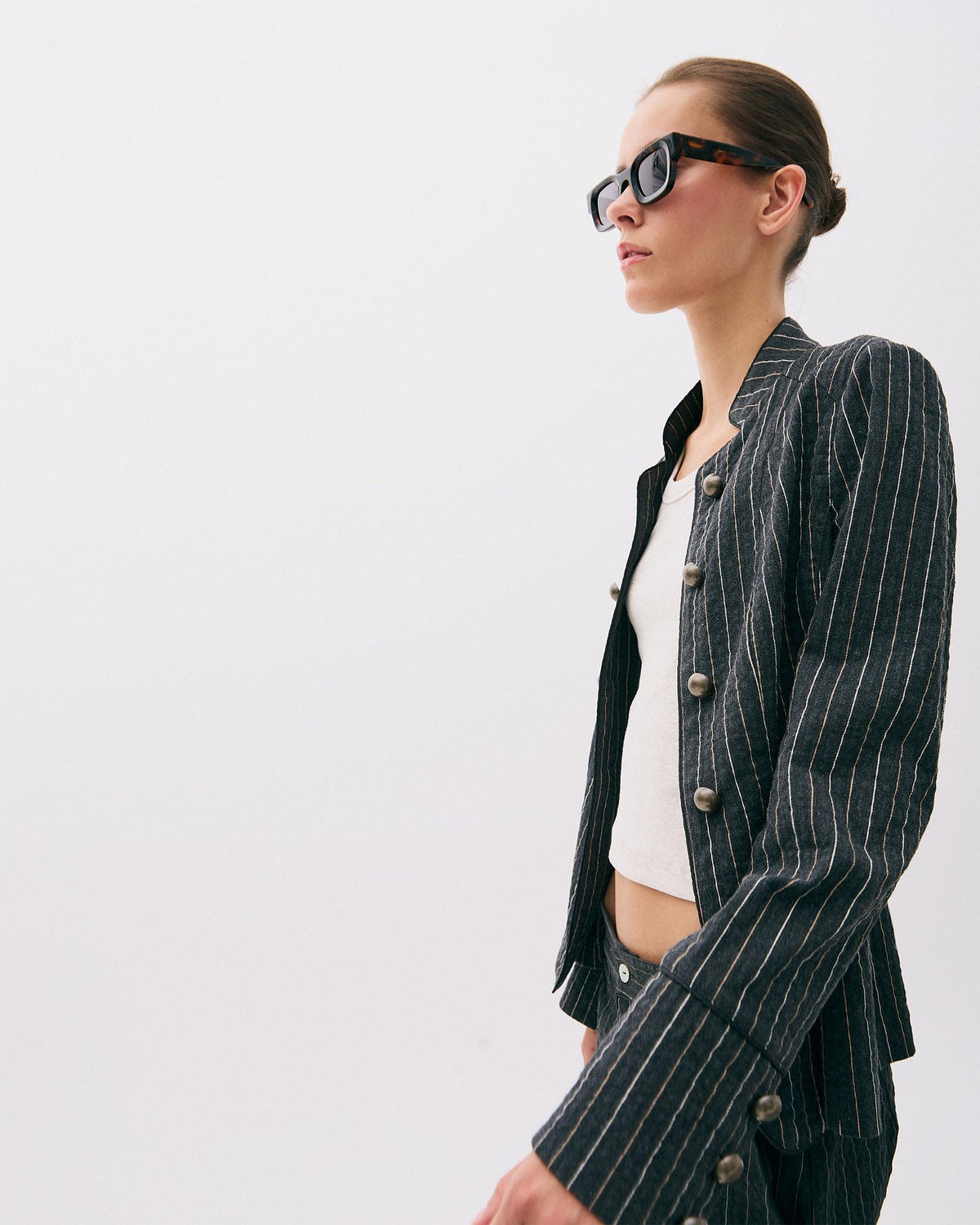 Chaqueta Rayas Botones Antracita
