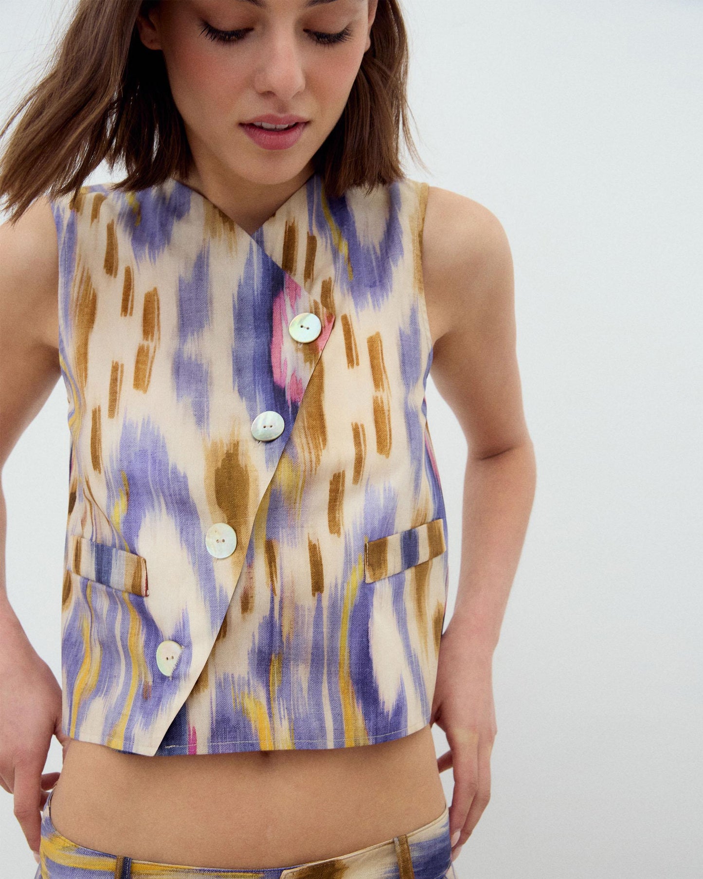 Multicolor Tie-Dye Ethnic Vest with Side Buttons